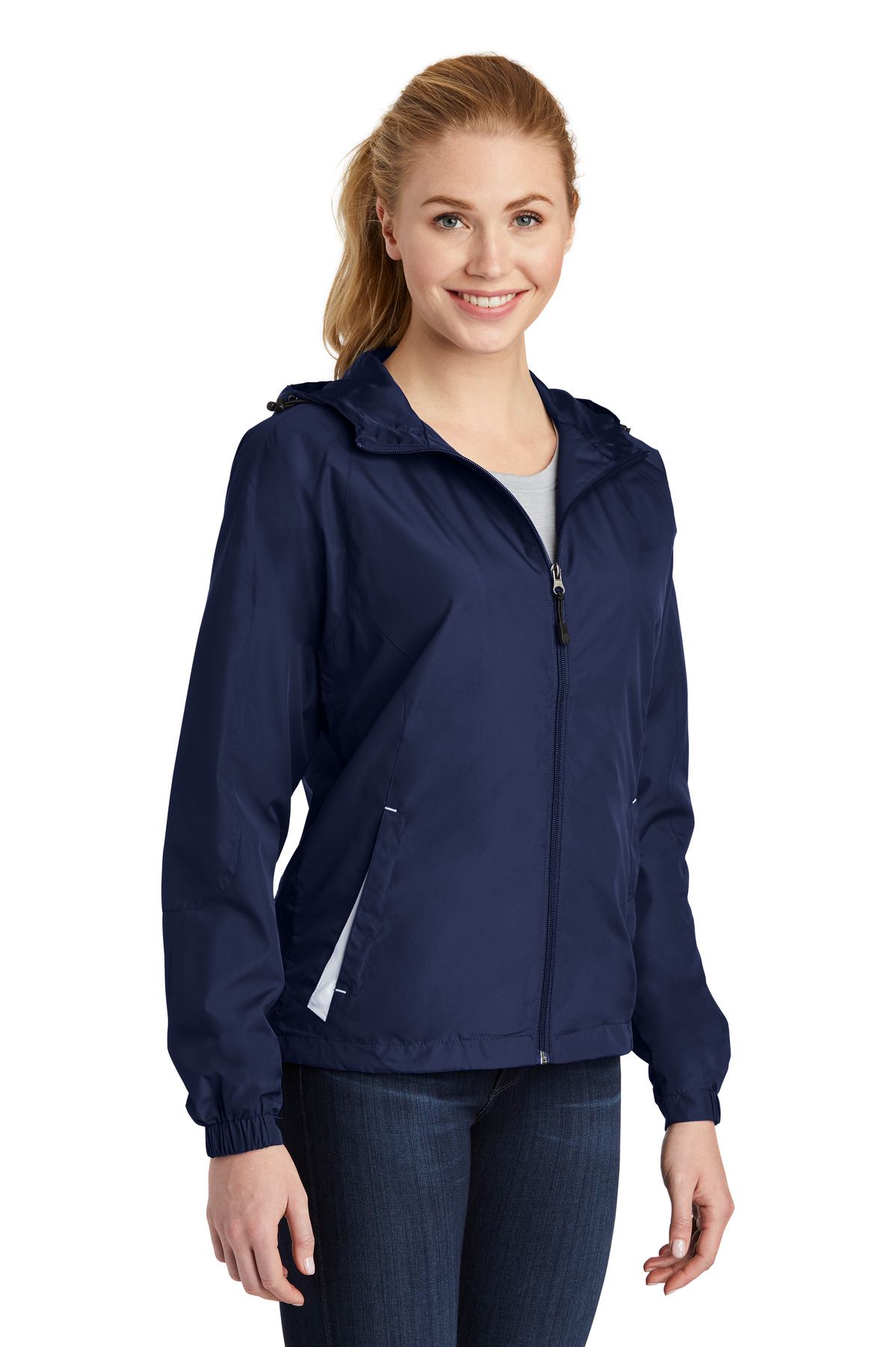 Sport-Tek Women's Colorblock Hooded Raglan Jacket. LST76 49