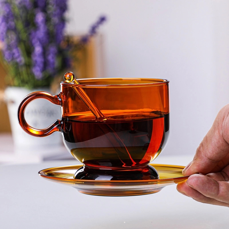 Custom 12 OZ. Glass Tea Cup Coffee Mug with Saucer Set 3
