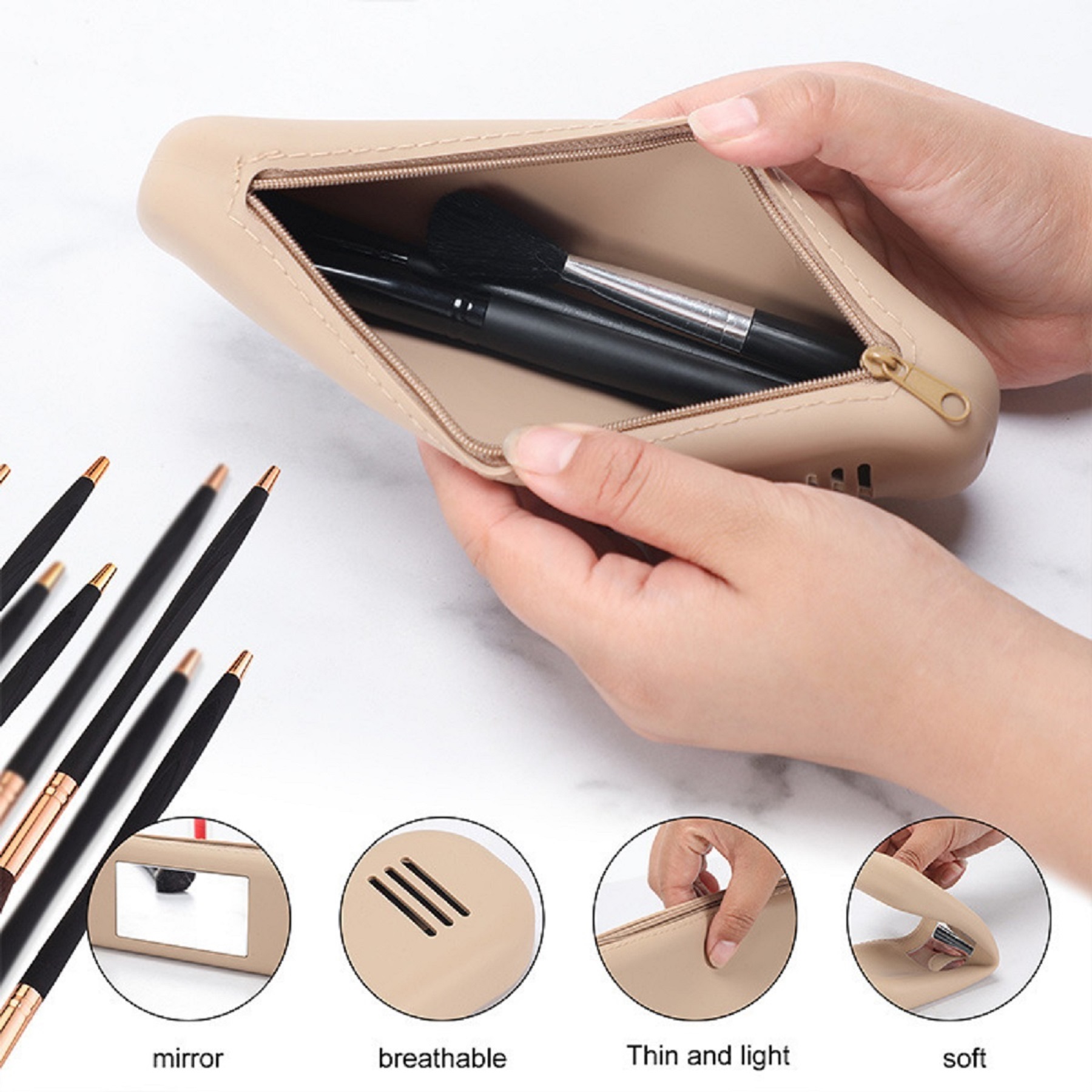 Silicone Travel Makeup Bag with Built-in Mirror 2