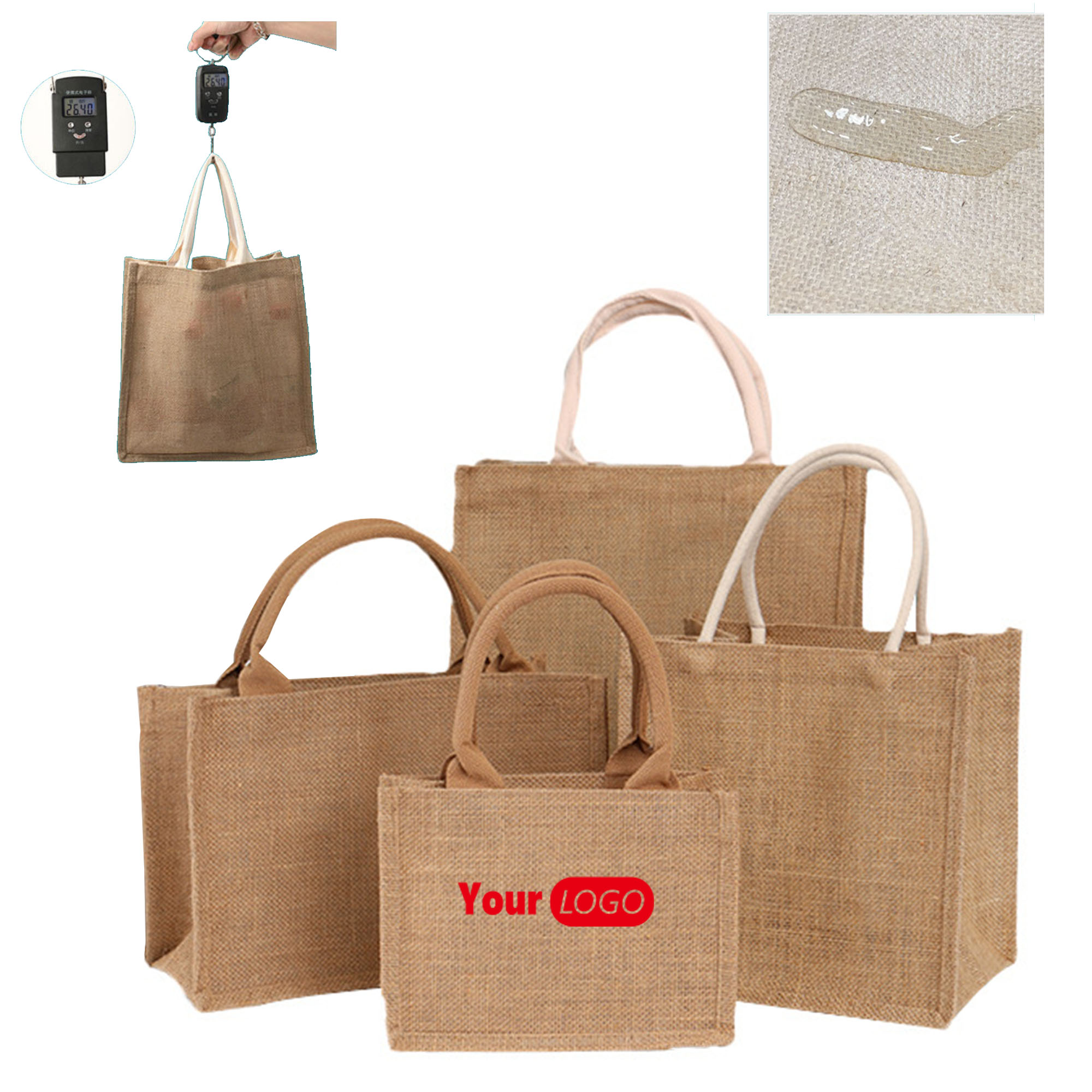 MOQ50 Eco-friendly Jute Handle Bag Customizable Logo, custom tote bag with logo imprint 2