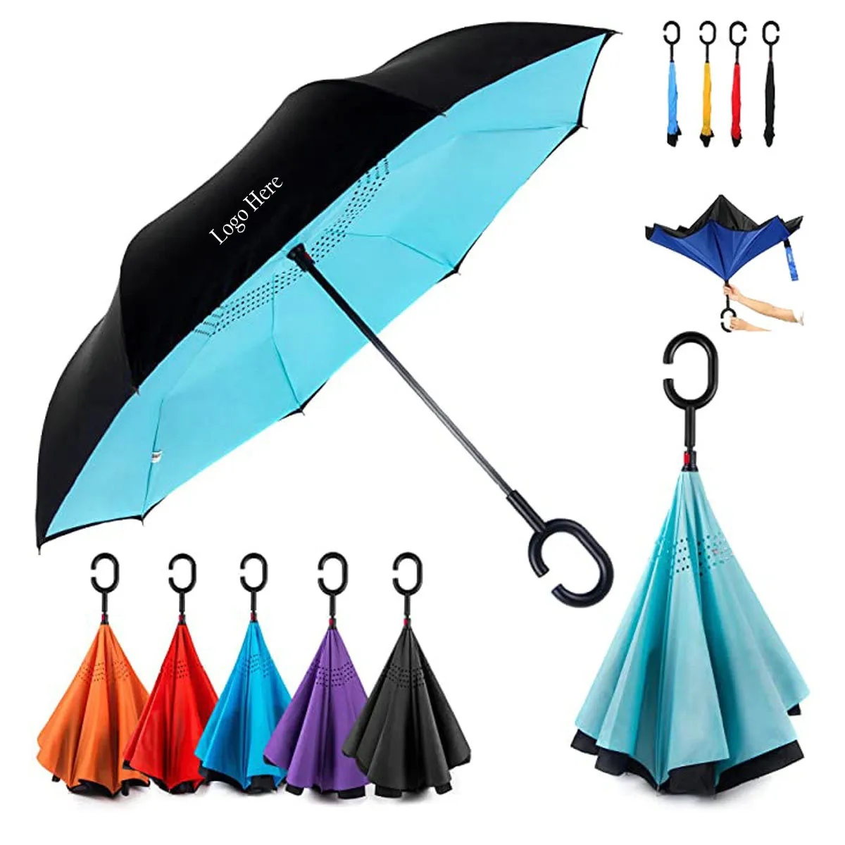 Reversed 190T Pongee C Shape Holder Inverted Umbrella