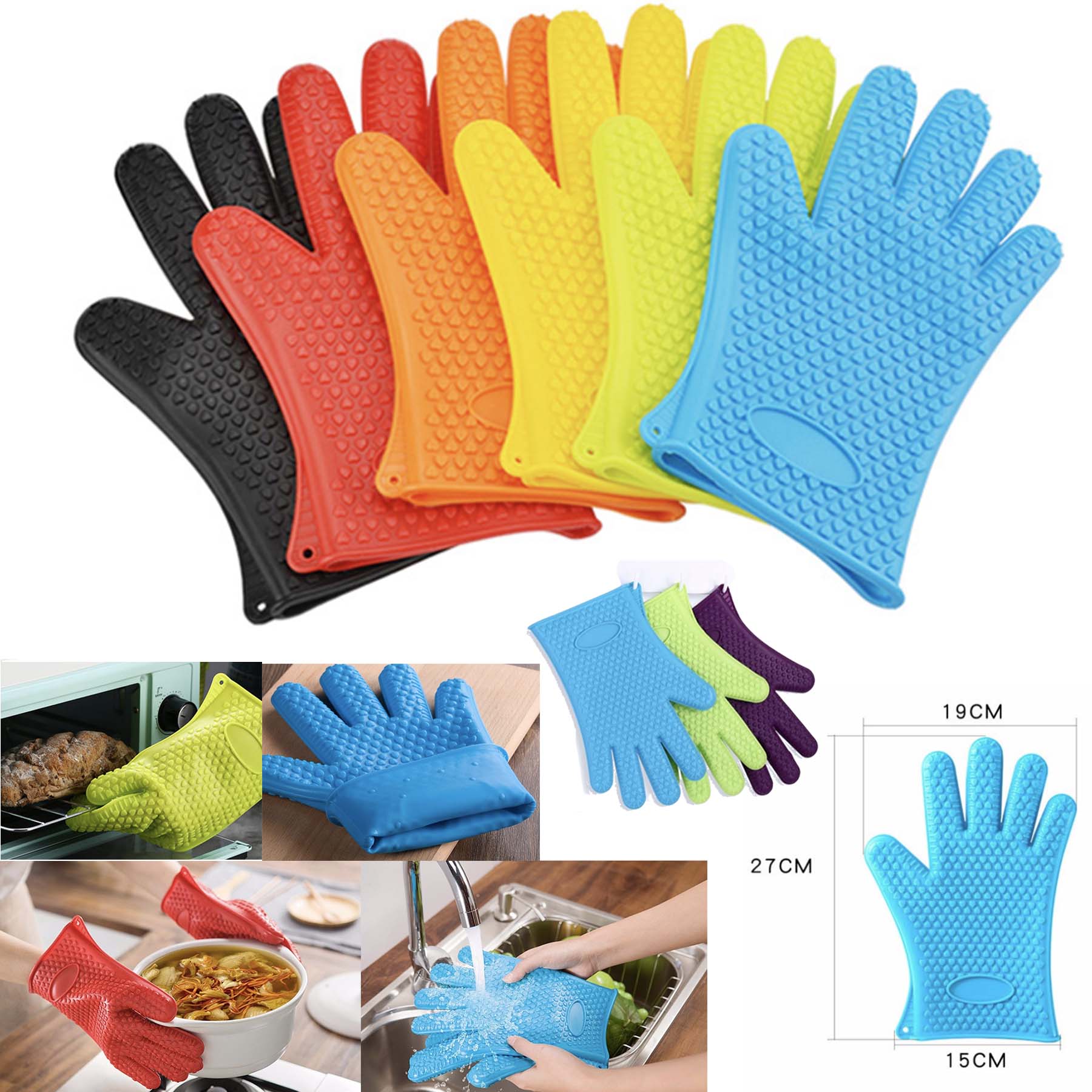 Silicone Cooking Gloves Heat Resistant Oven Washable Mitts 1