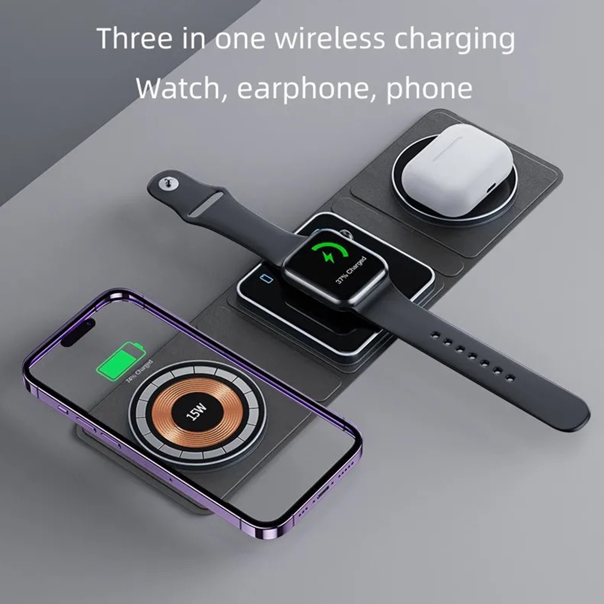 Foldable Magnetic 3-in-1 Wireless Charger, 15W Fast Charging 2