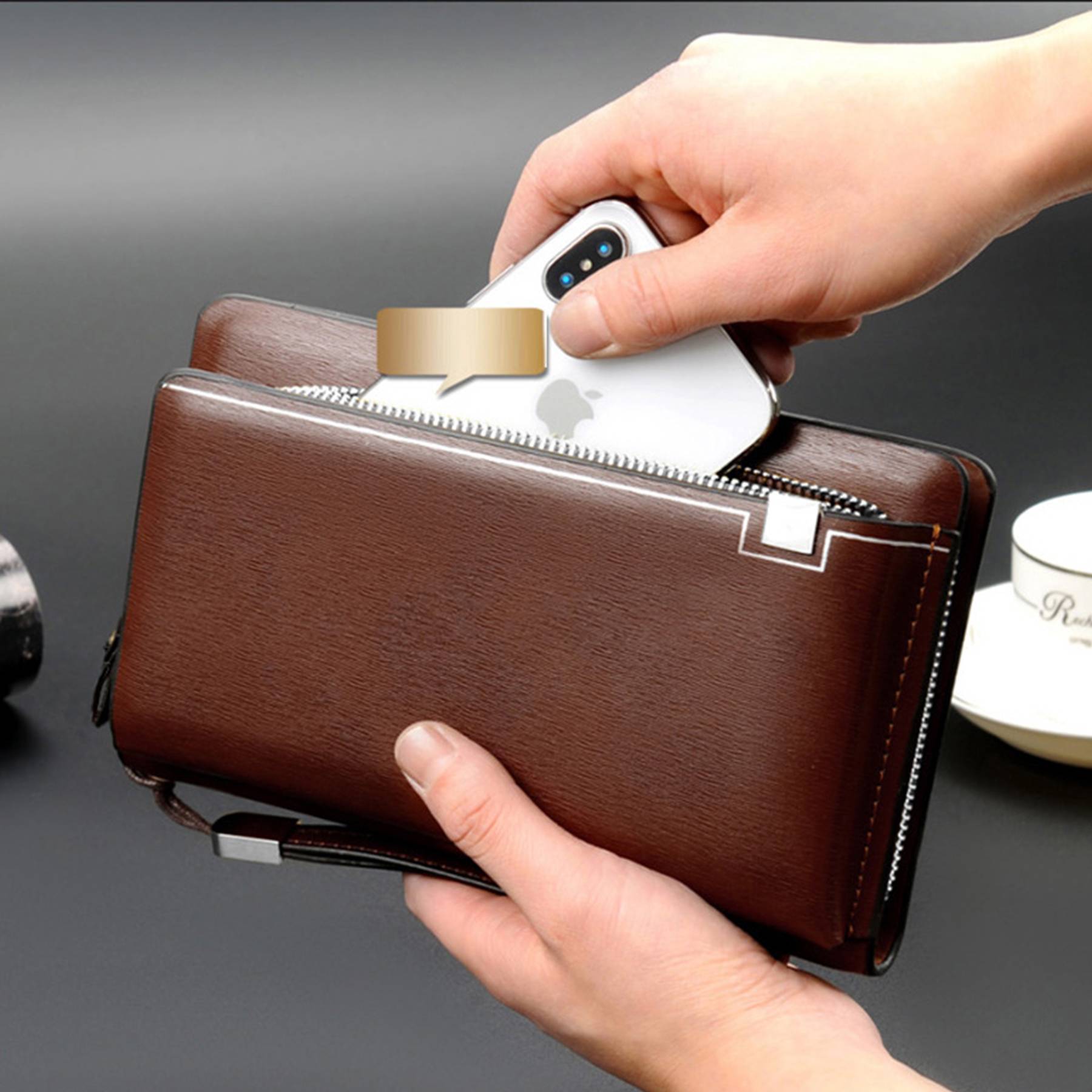 PU Leather Men's Handheld Purse 3