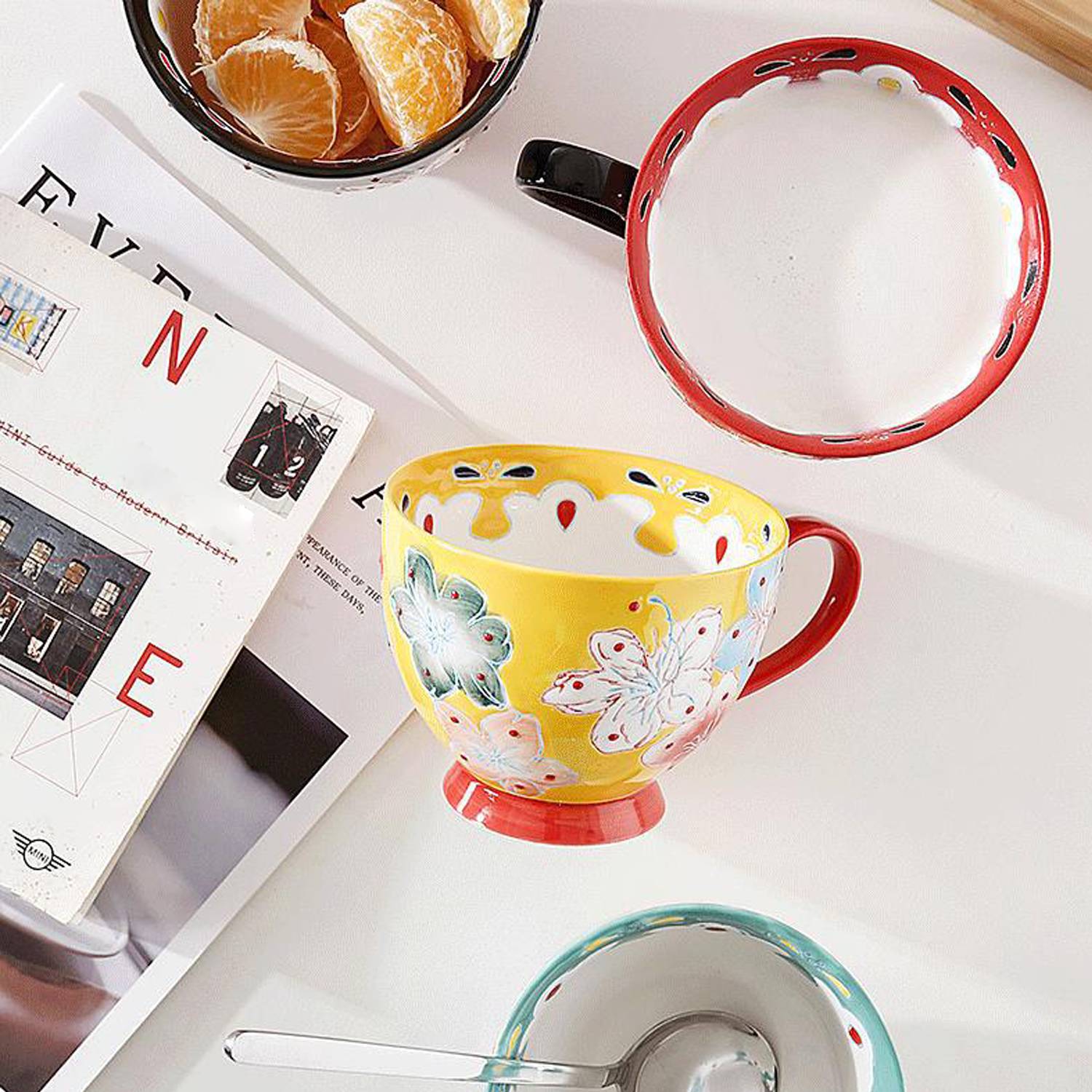 17oz Hand-Painted Vintage Breakfast Ceramic Water Cup 5