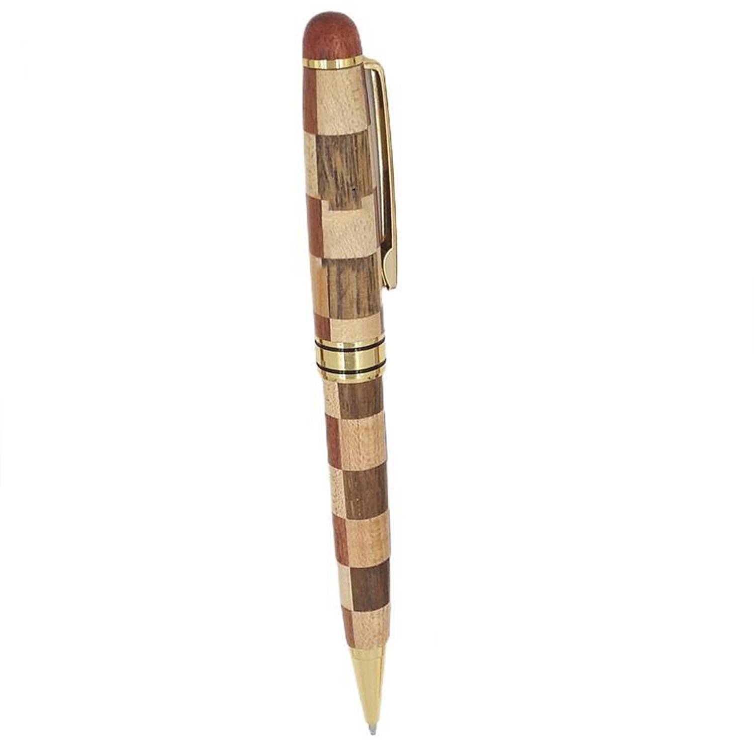Handcrafted Checkered Wood Ballpoint Pen 3