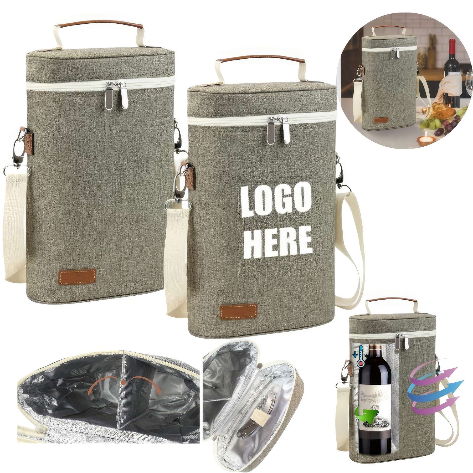 Custom Insulated 2 Bottle Wine Tote Carrier 1