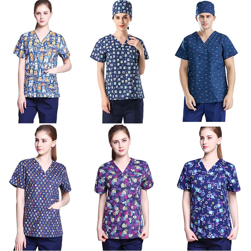 Medical Uniform V-Neck Printing Tops/Pants 2