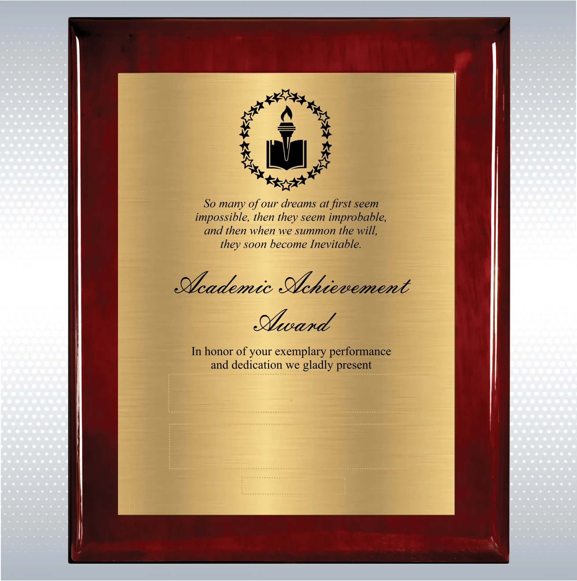 Rosewood Piano Finish Wood Plaque Academic Achievement 12