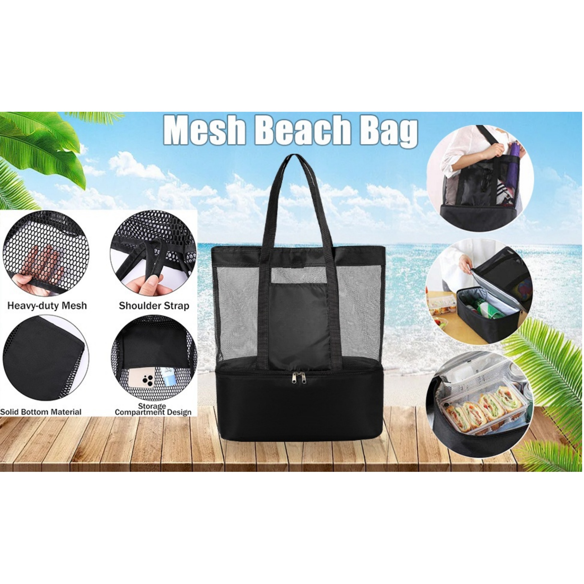Oversized Mesh Beach Tote Bag with Wet/Dry and Cooler 1