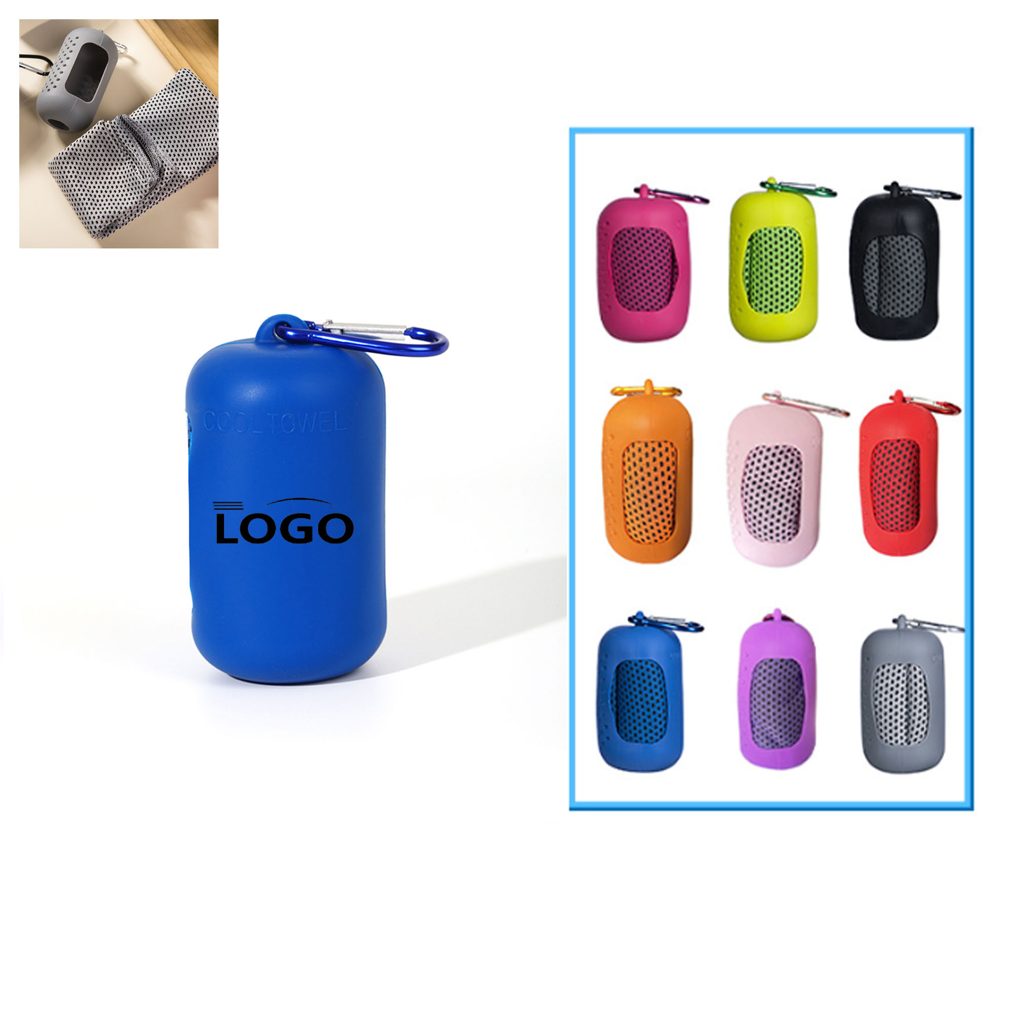 MOQ 50pcs Cold Sports Quick Drying Towel With Keychain 2