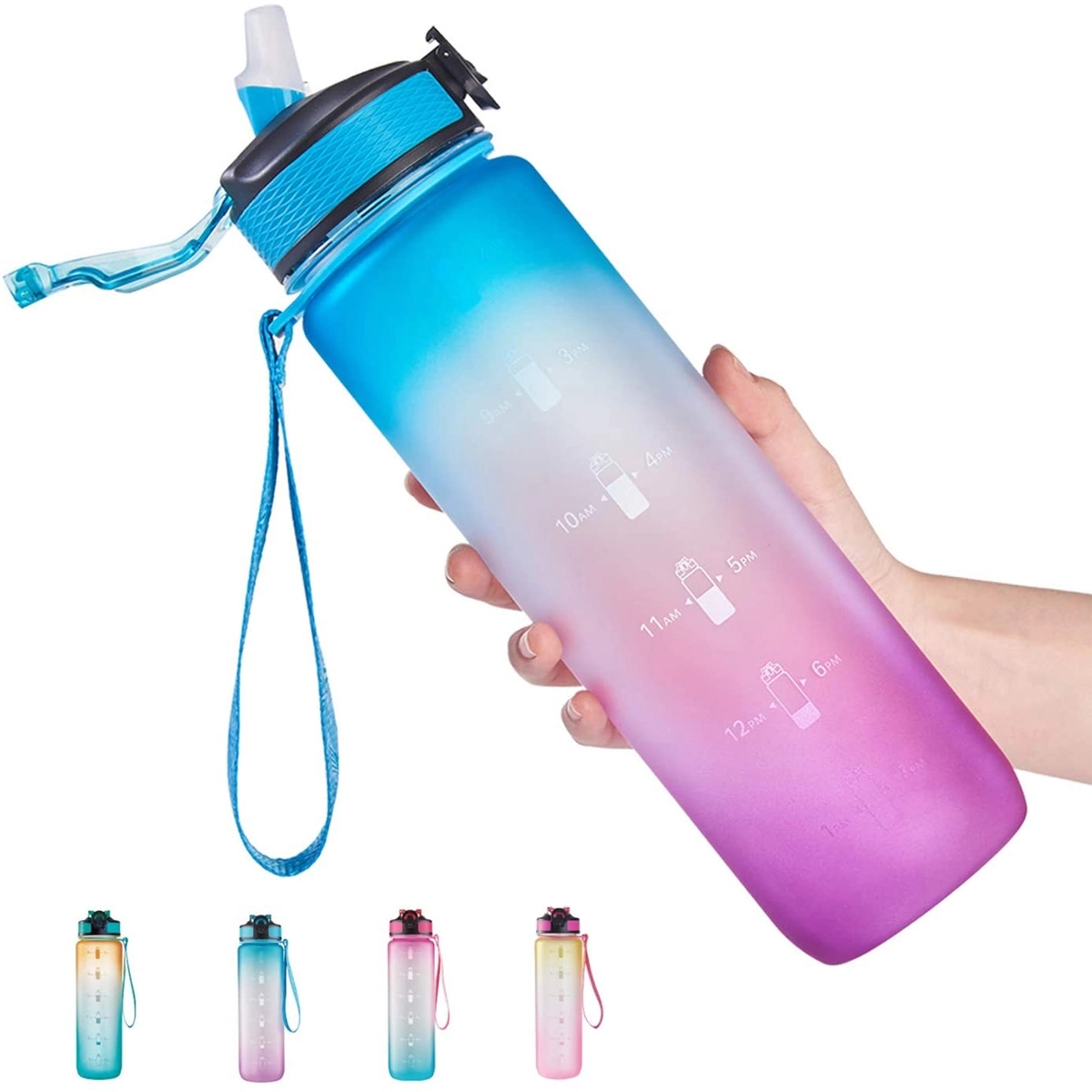 32 oz Water Bottle with Time Marker & Straw 1