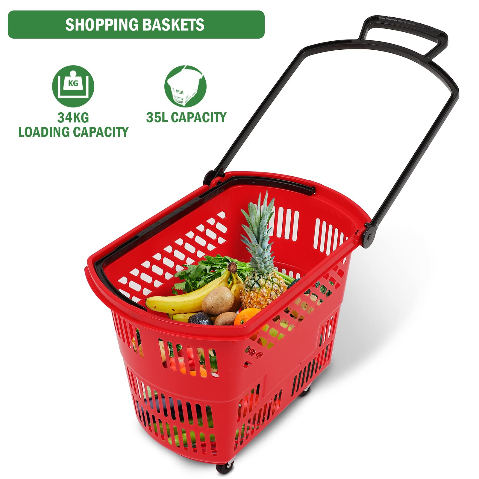 Plastic Wheeled Shopping Baskets w/ Handles 18