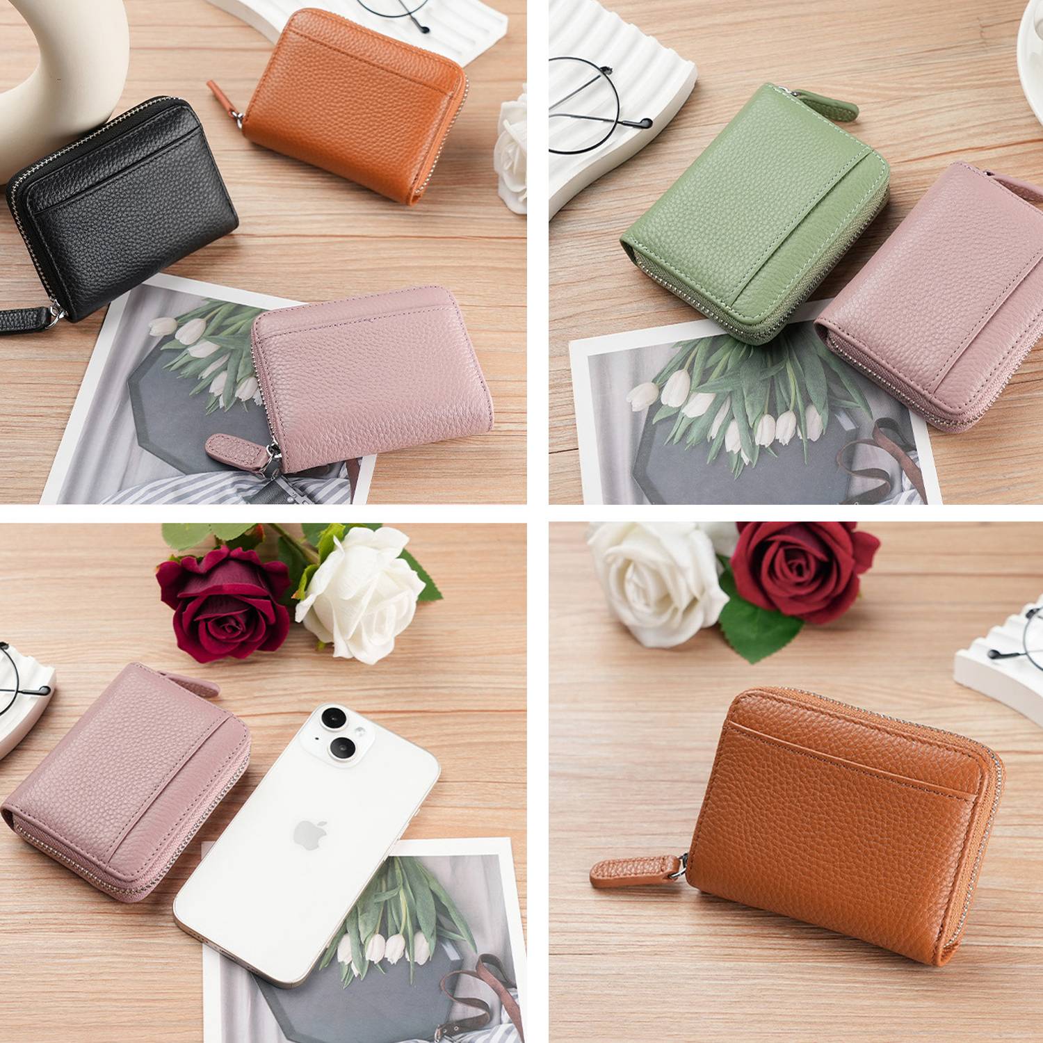 Multifunction Zippered Leather Organ Purse Coin Pouch 5