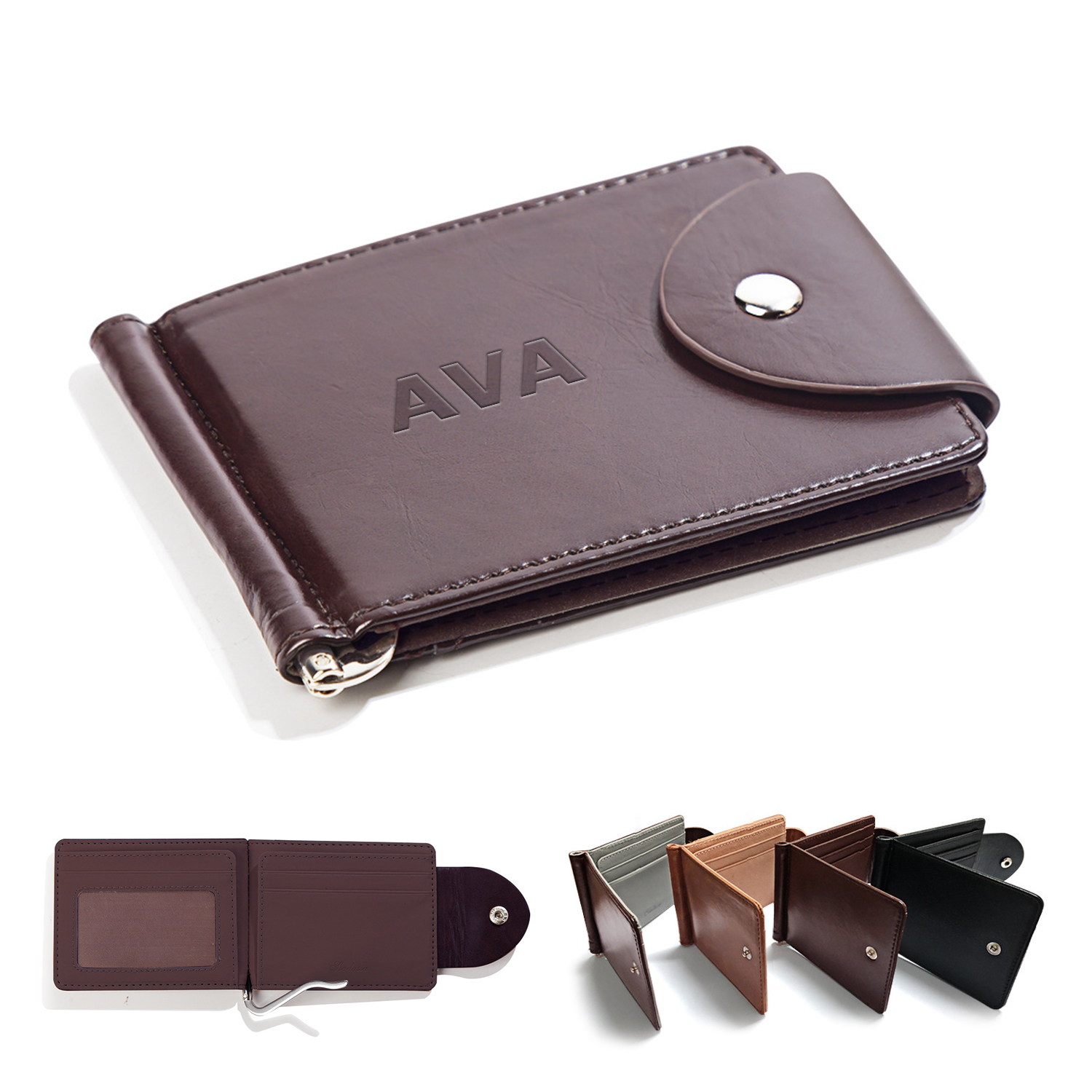 PU Leather Money Clip Card Holder Wallet 6
