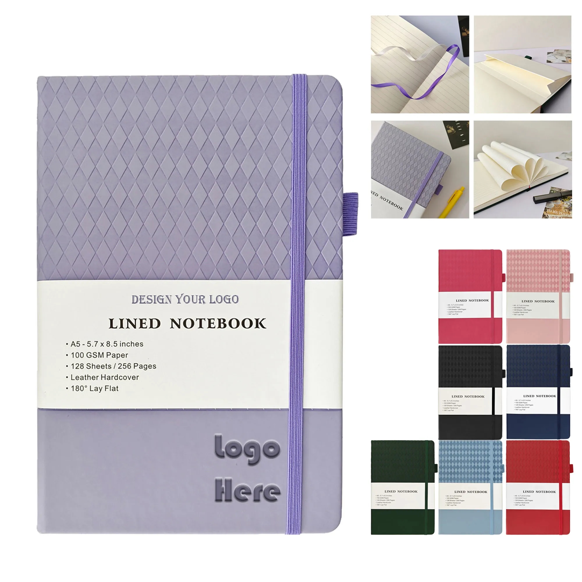 A5 Leather Diamond Pattern Cover Ruled Notebook 7