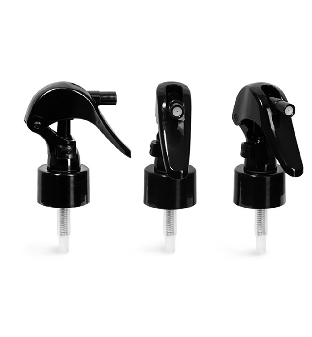 natural HDPEcosmo round plastic bottle w/ black mini trigger. 1