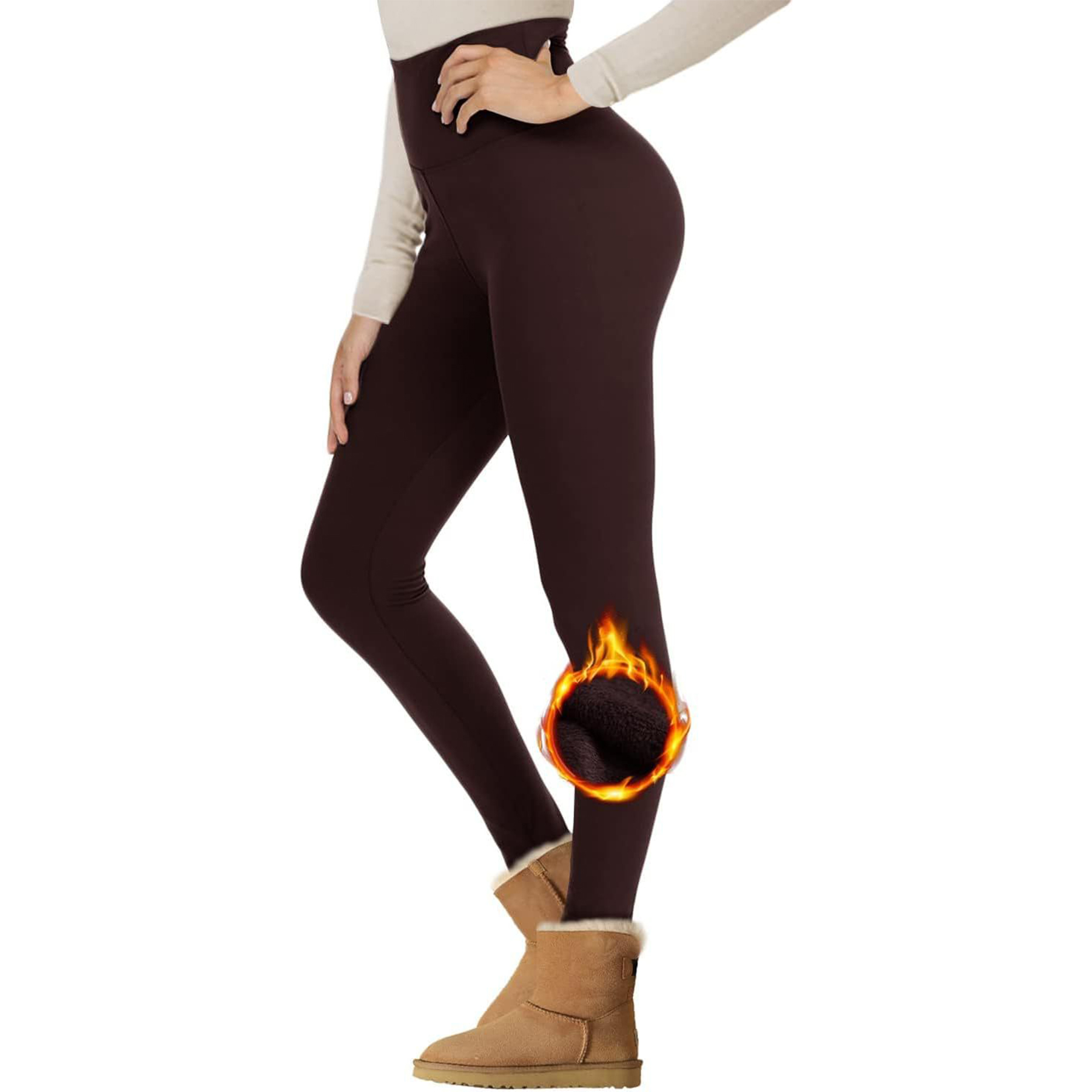 Women Fleece Lined Waist Winter Thermal Yoga Leggings 3