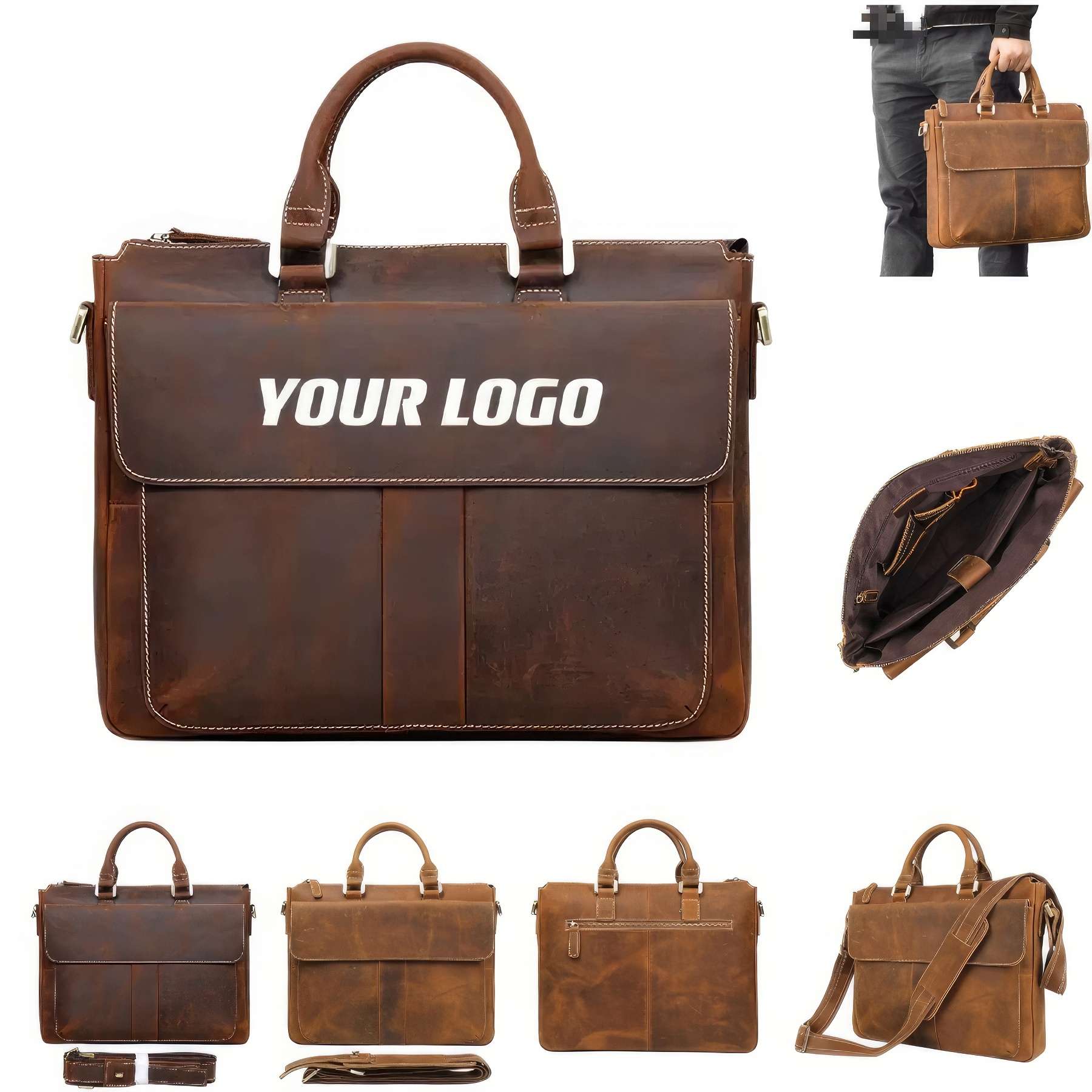 Brown Handmade Vintage Genuine Leather Briefcase 2