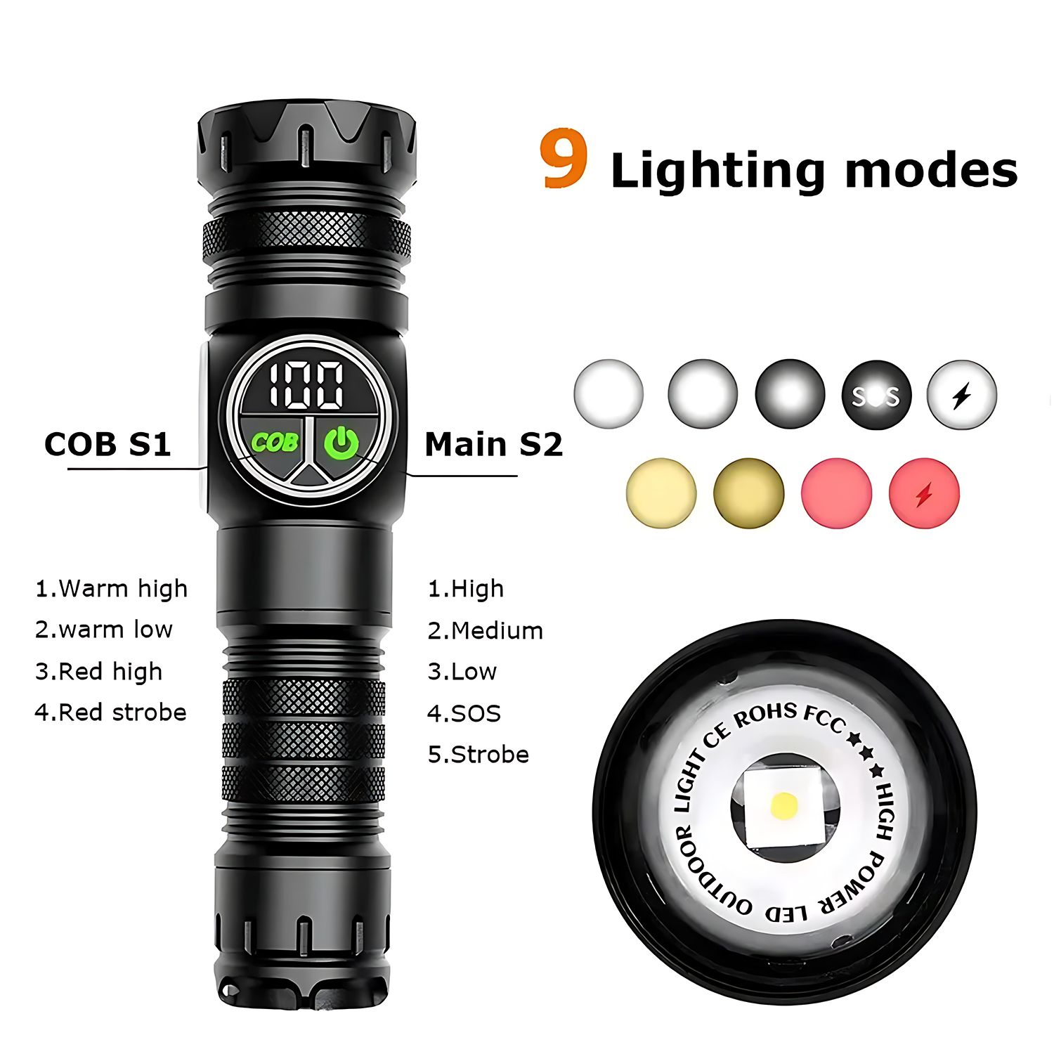 Adjustable Outdoor Aluminum Flashlight with Digital Display 4