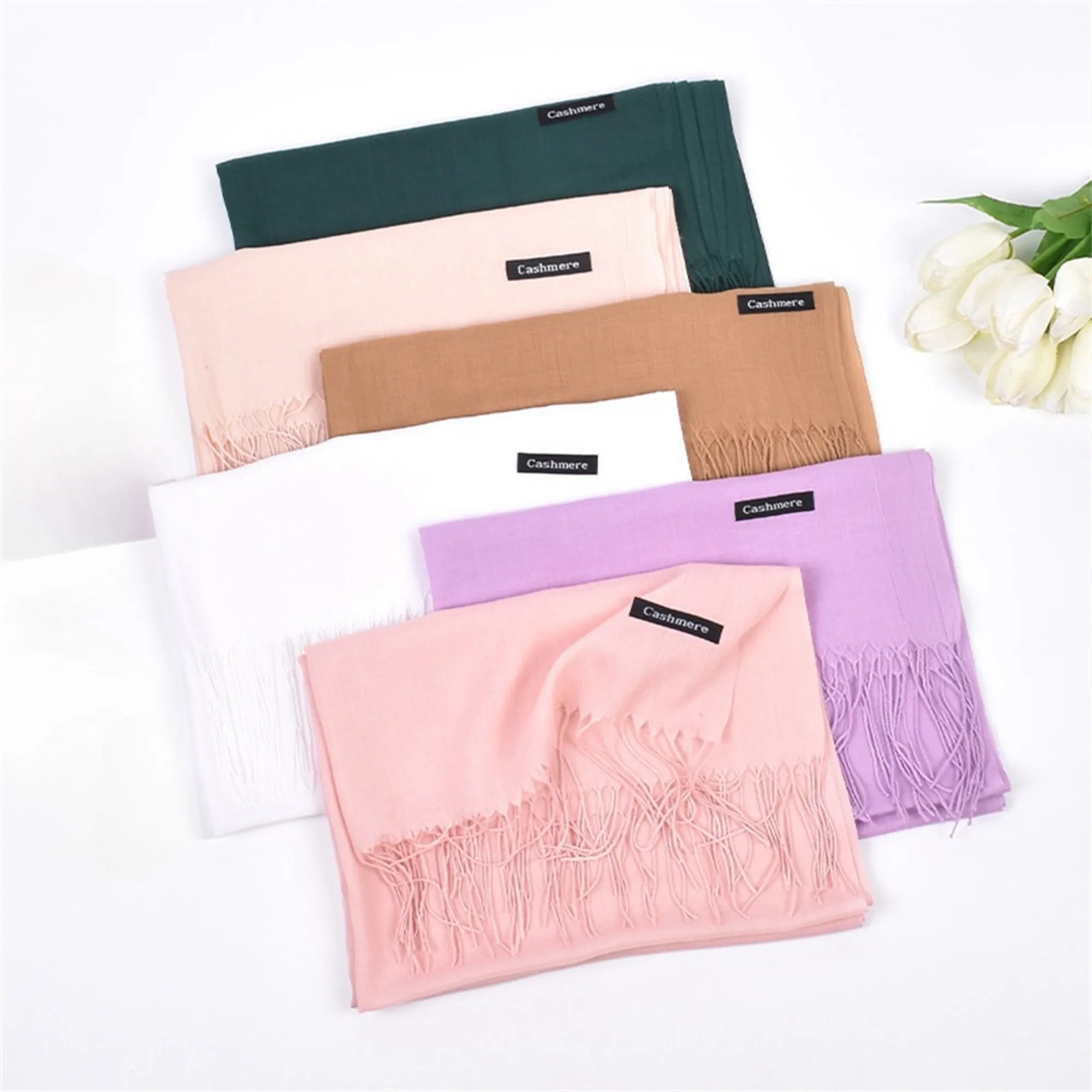 Soft Cashmere Winter Scarf With Fringes 2