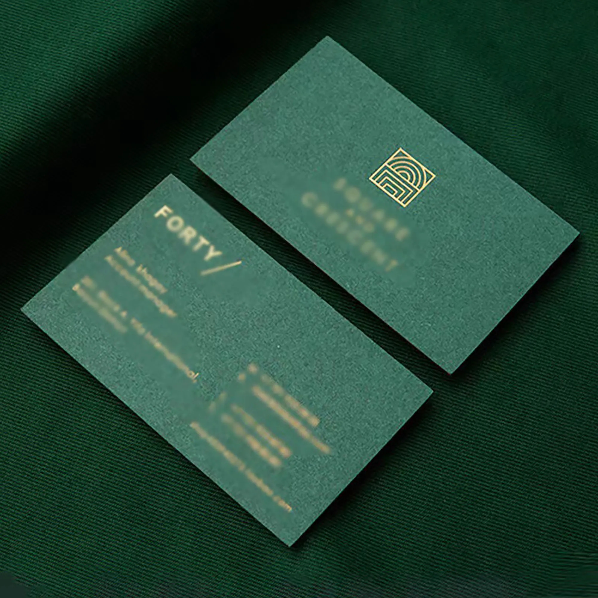 Custom dark green gold foil business cards 2