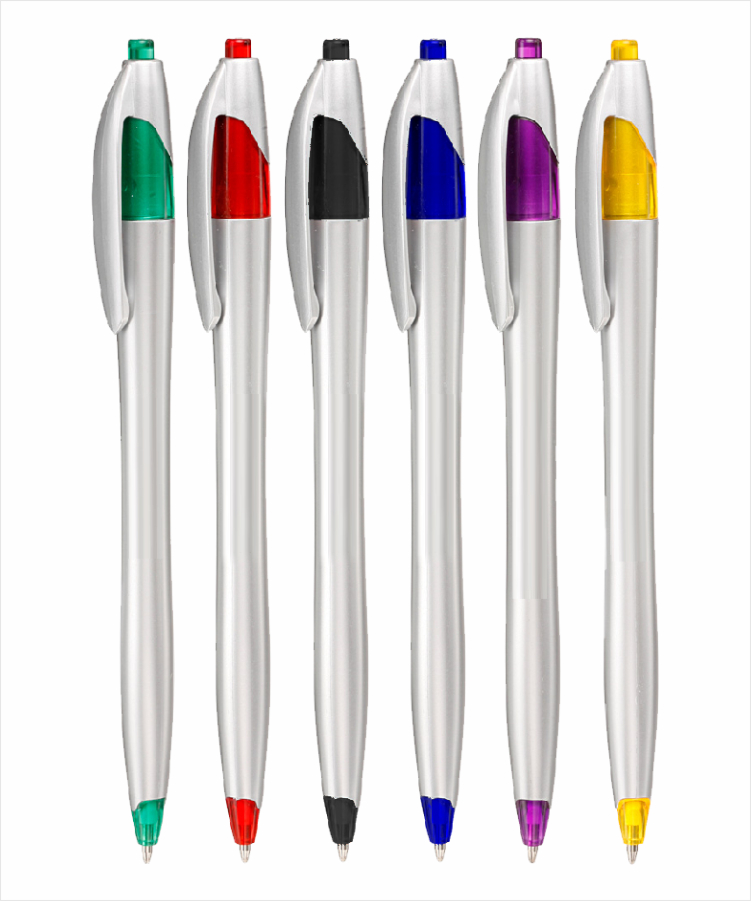 Union Printed "Elegant" Clicker Pen - Silver Barrel w/ Colored Trim 2