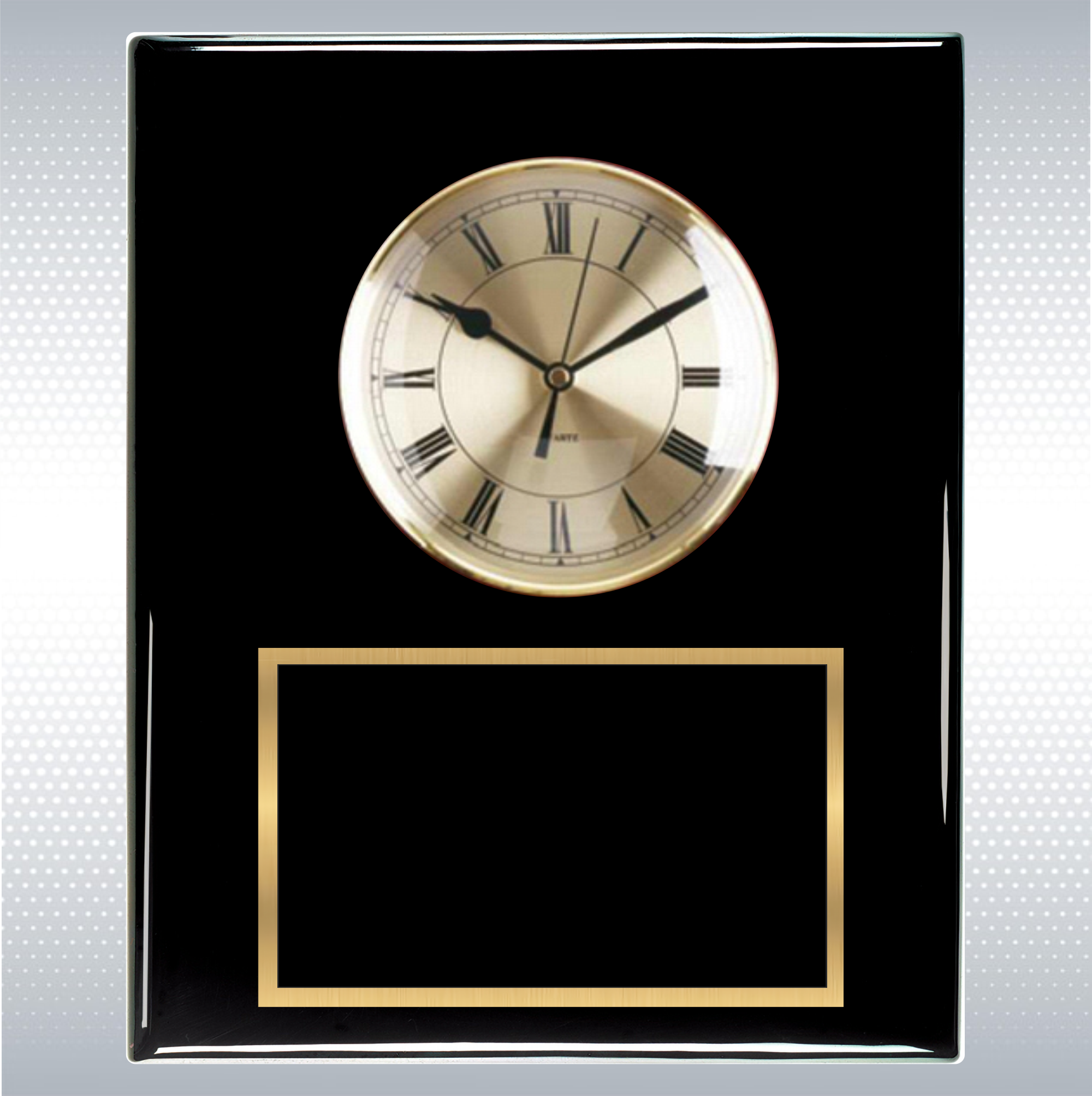 Black Piano Finish Solid Wood Plaque W/ Clock 2