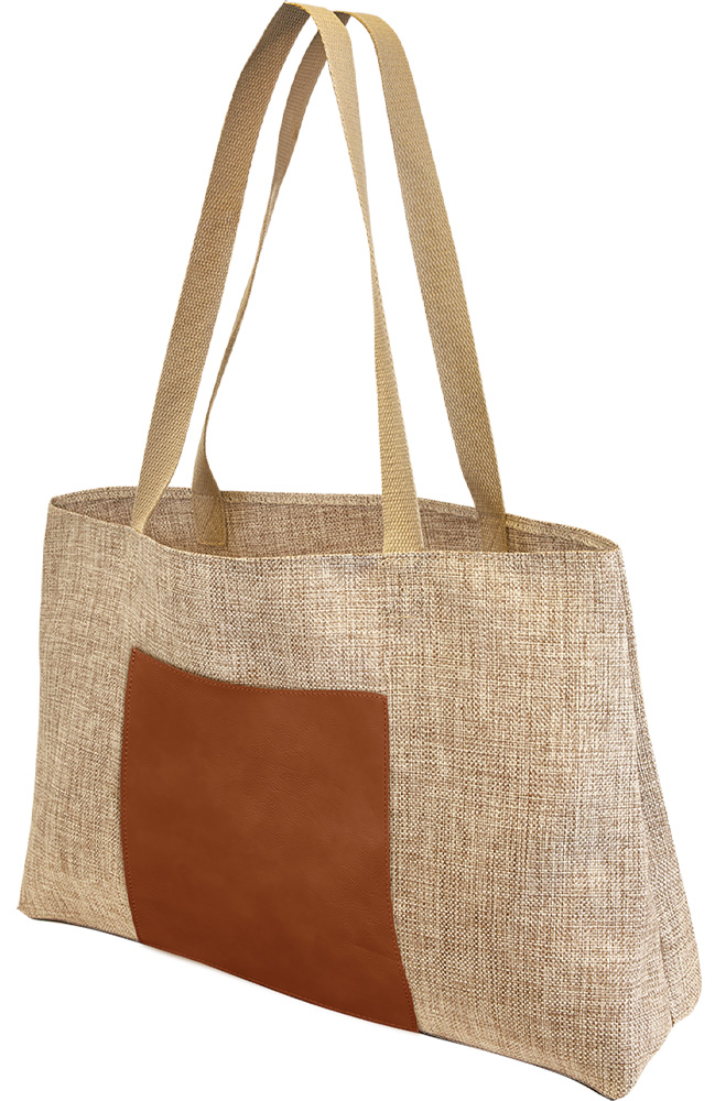 Laserable Rawhide Leatherette Burlap Gusset Bag 3