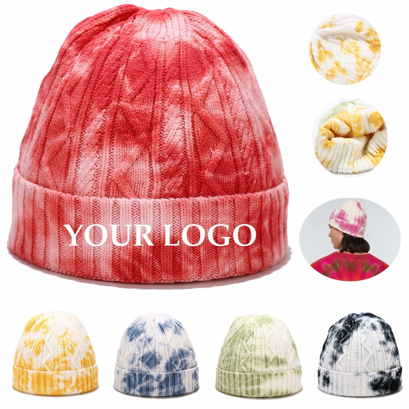 100% Acrylic Warm Cuffed Beanie Tie Dye Winter Hat 1