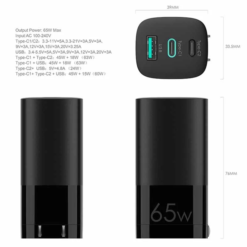 USB-C 65W PD Fast charger Multi-port 2