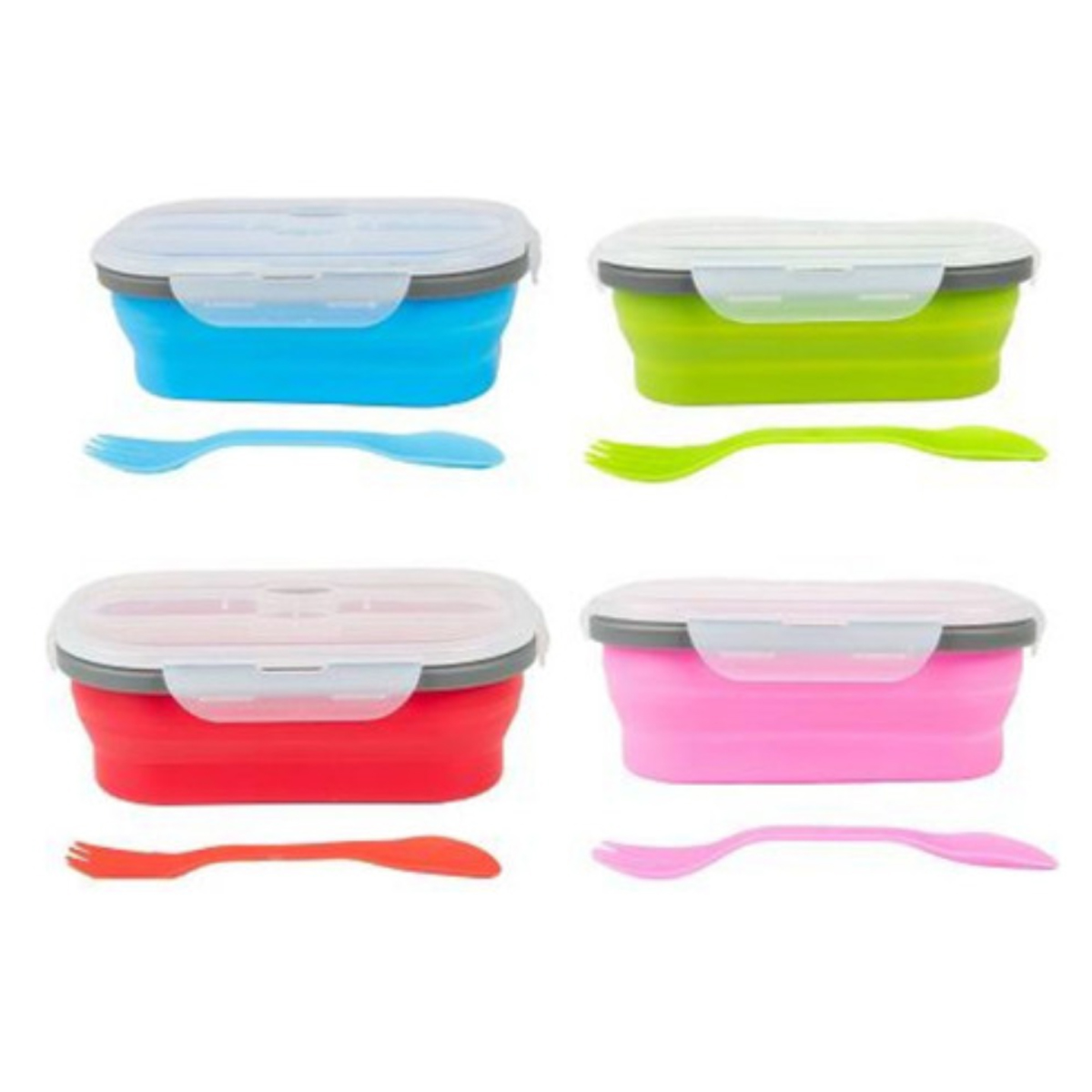20Oz. Collapsible Silicone Lunch Box with Lid and Cutlery 1
