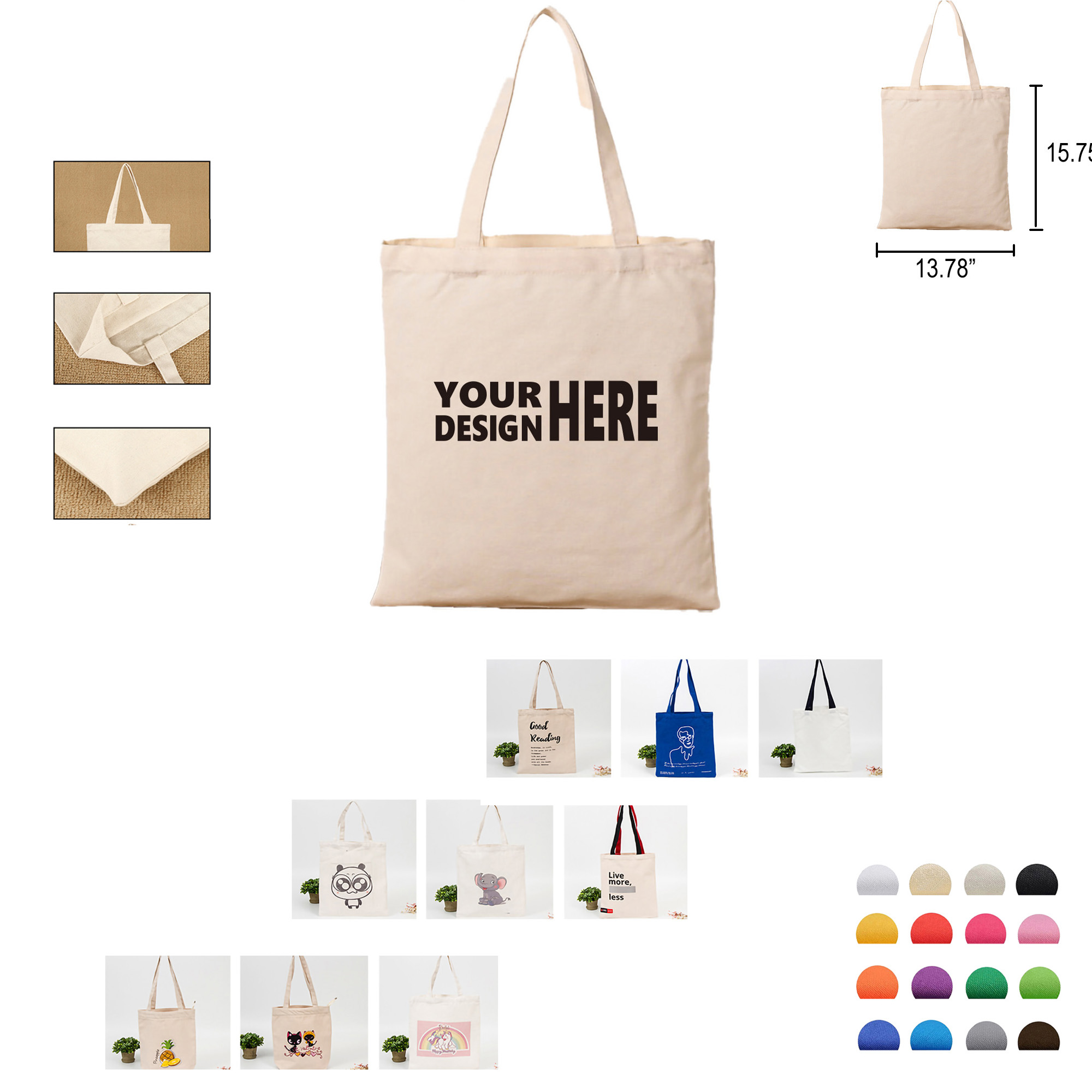 Long Handle Heavy Natural Cotton Canvas Tote Bags MOQ20, custom tote bag with logo imprint 2