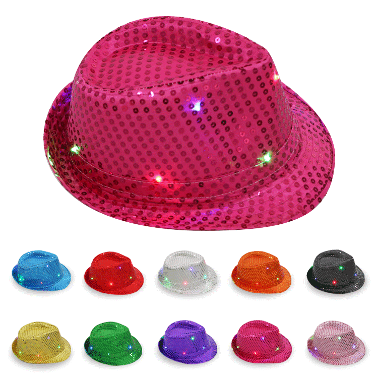 LED Light Up Sequin Fedoras Hats 3