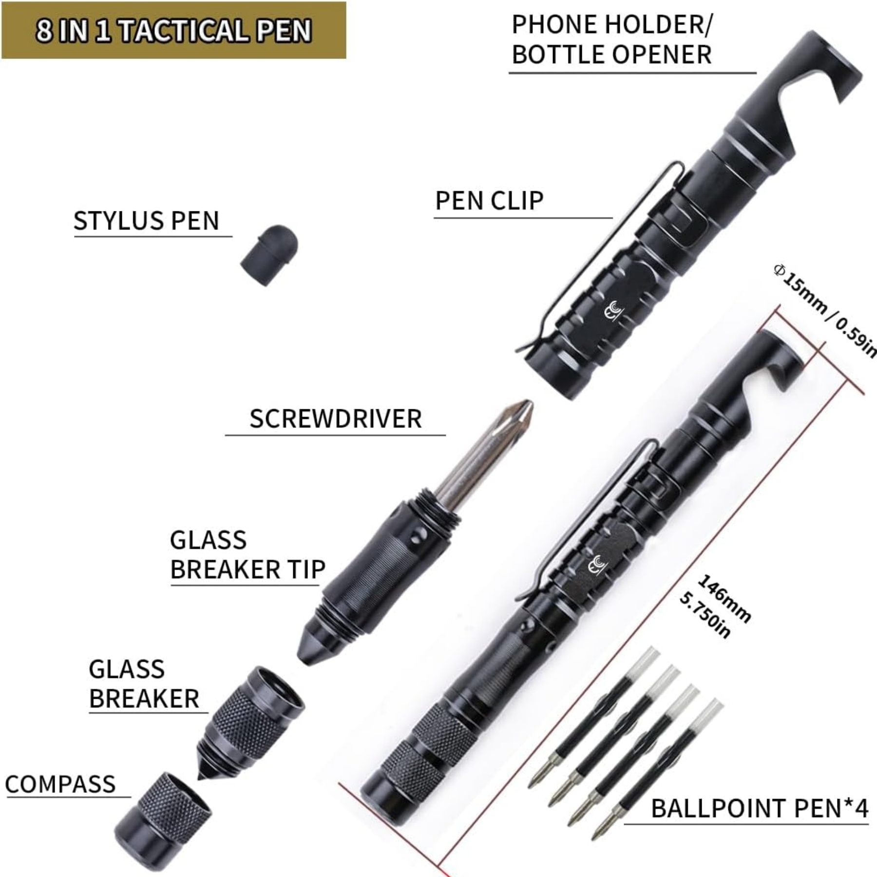Tactical Pen 8 in 1 Multitool with Phone Holder 3