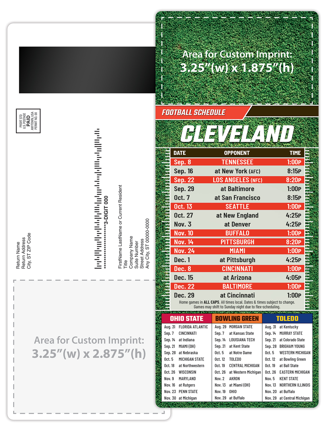 Football Schedule Laminated Card/Postcard with Magnet Strip 3.5x8.5 - 14 pt. 5