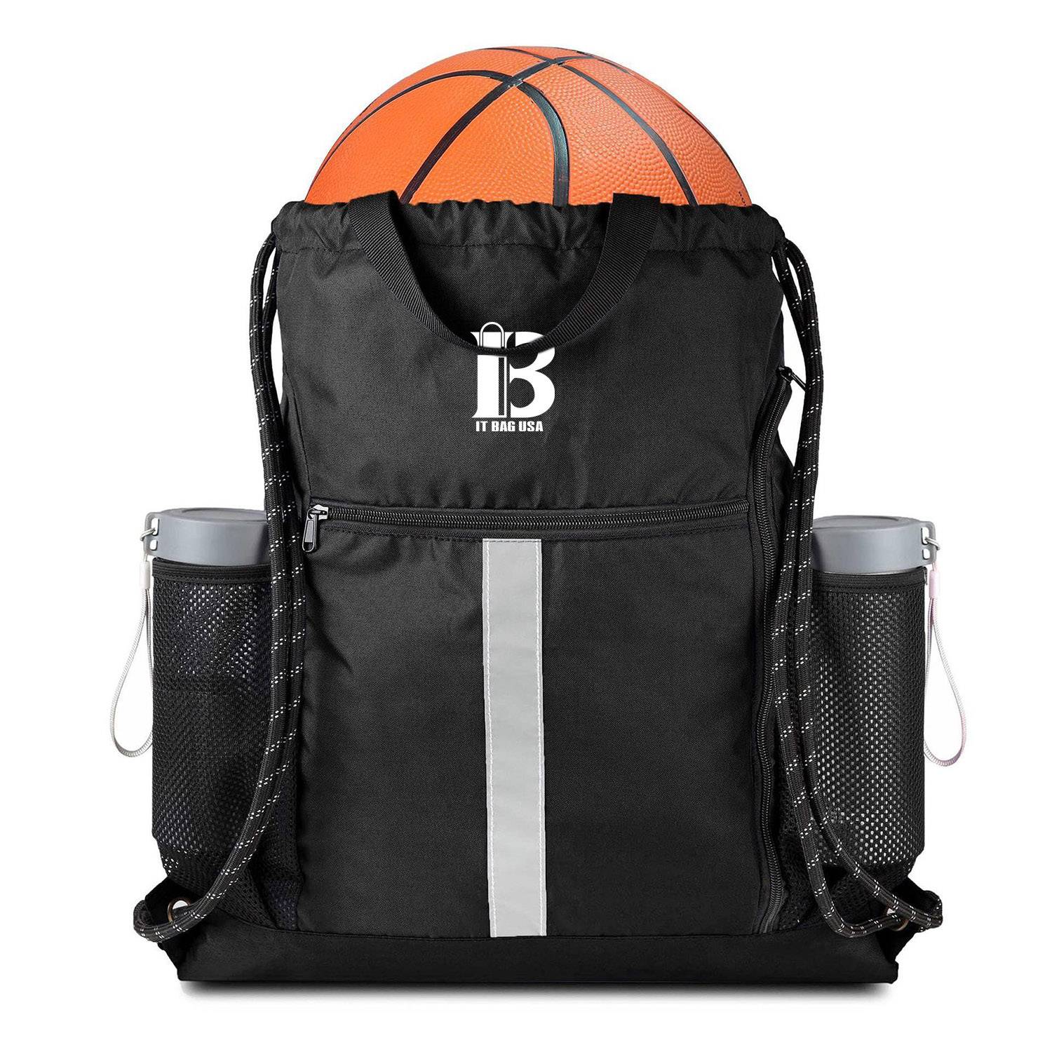 Drawstring Backpack With Shoe Compartment and Water Bottle 11