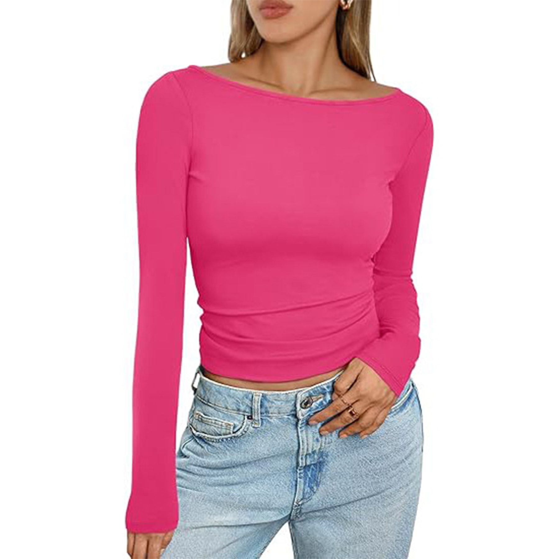 Women Boat Neck Long Sleeve Shirt 18