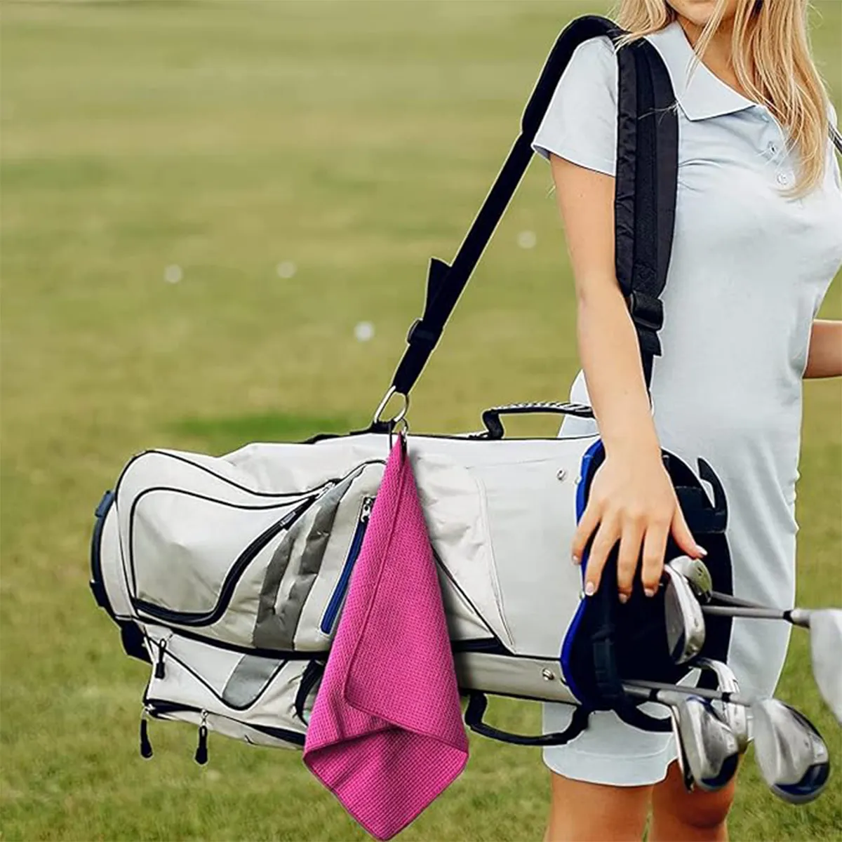 Microfiber Waffle Pattern Golf Towel With Carabiner Clip 8