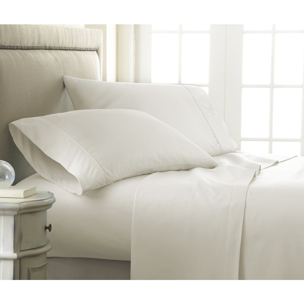 Embossed Sheet Sets - Ivory Cali King Checker Design 4 Set