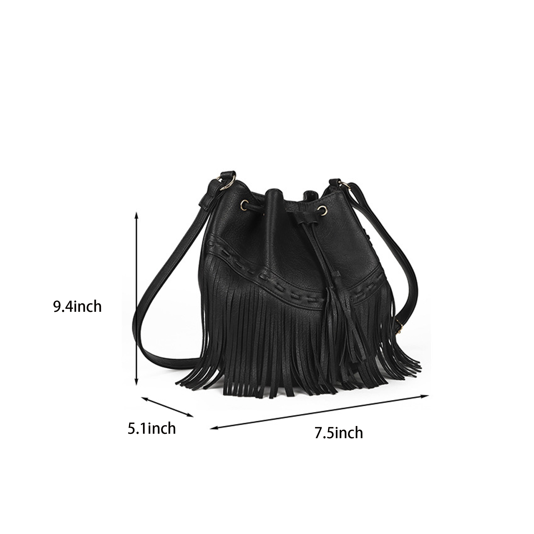 PU leather Drawstring Purse Tassel Crossbody Shoulder Bag 8