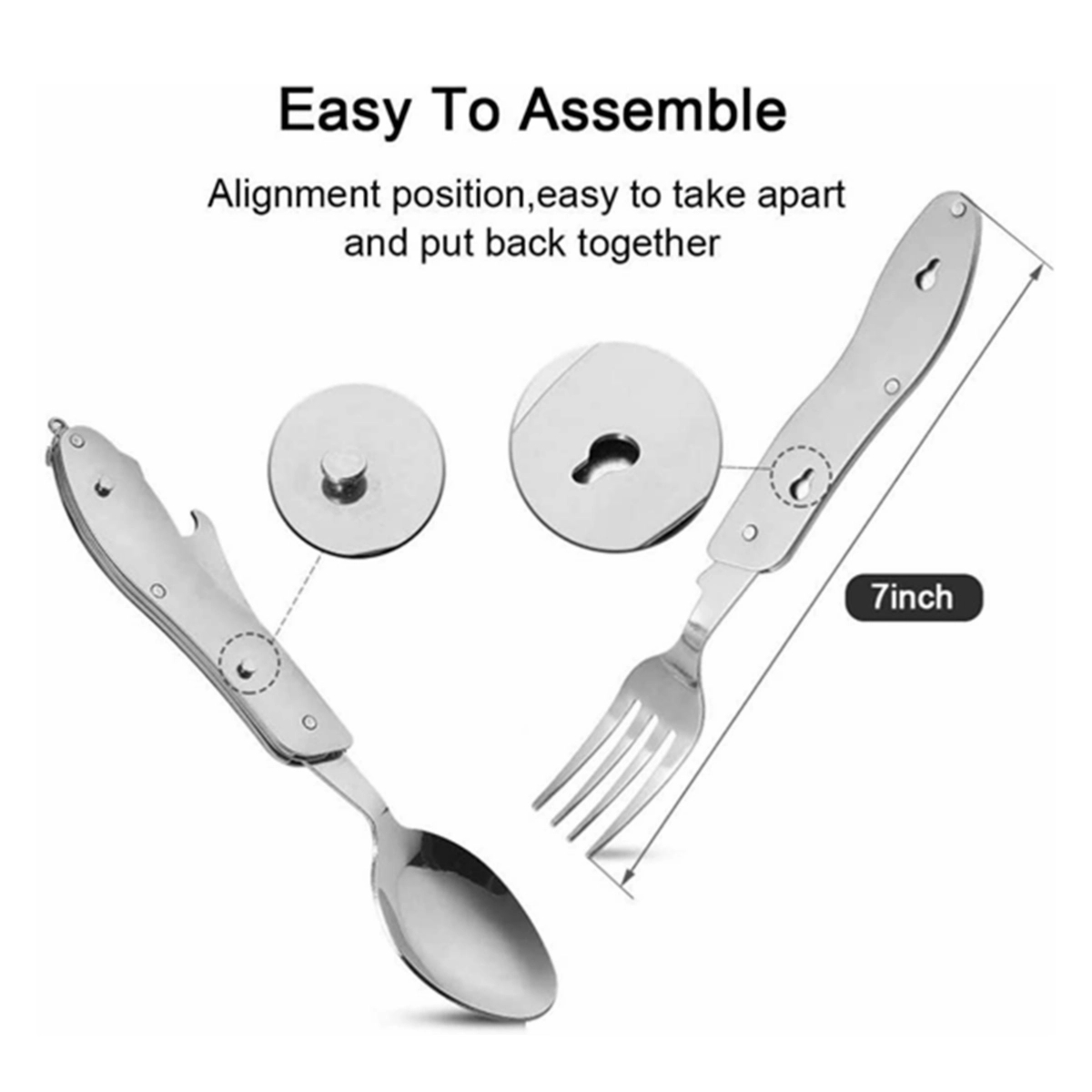 Multi-function stainless steel foldable fork spoon knife 3