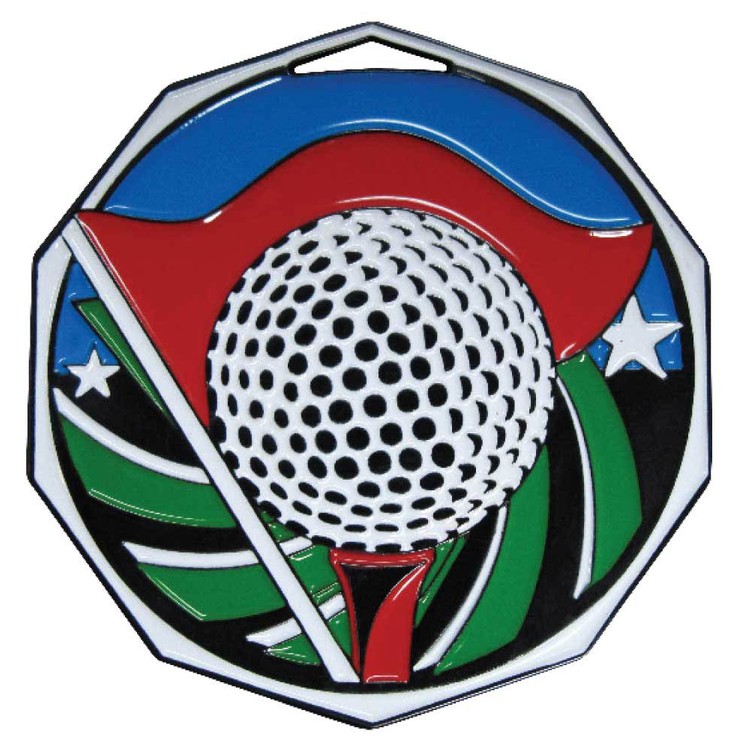 Golf Decagon Colored Medallion (2")
