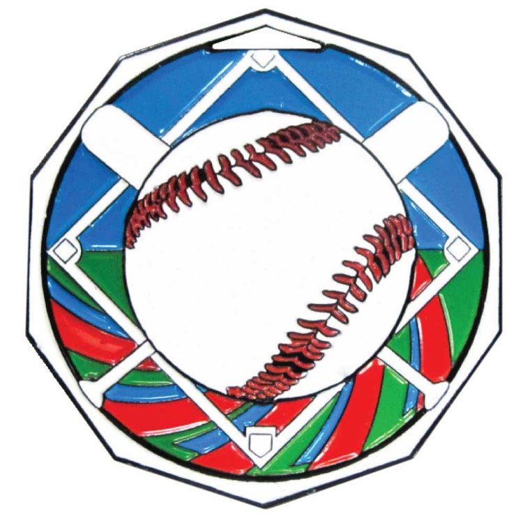 Baseball Decagon Colored Medallion (2")