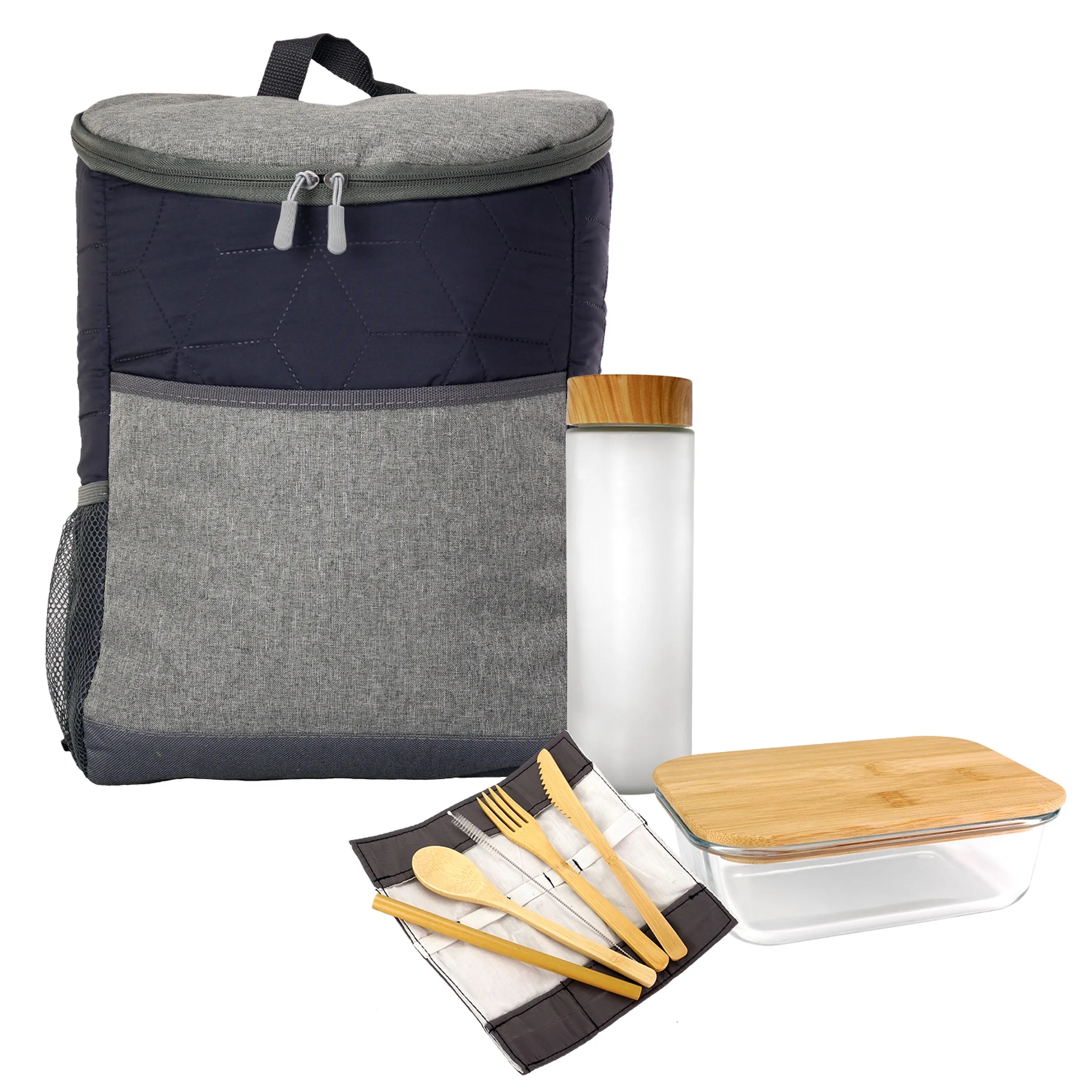 Quilted Bamboo Lunch and Drink Cooler Set 4