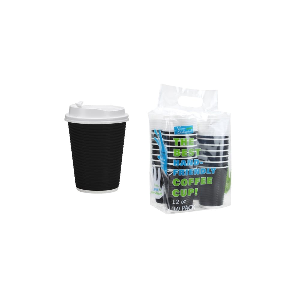 Ripple Hot Cups with Lids - Black 12 oz 30 Pack 2