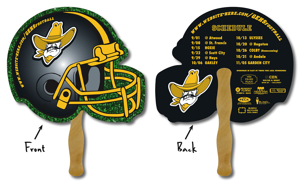 School Hand Fan - 10 x 8.5 Football Helmet Shaped Laminated - 14 pt. 3