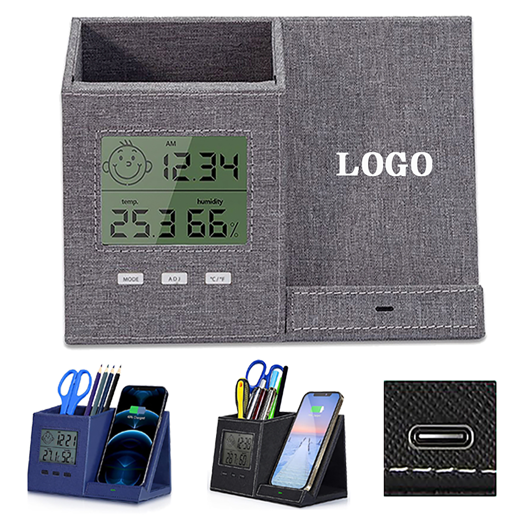 Desk Organizer with Wireless Charger and Clock 2