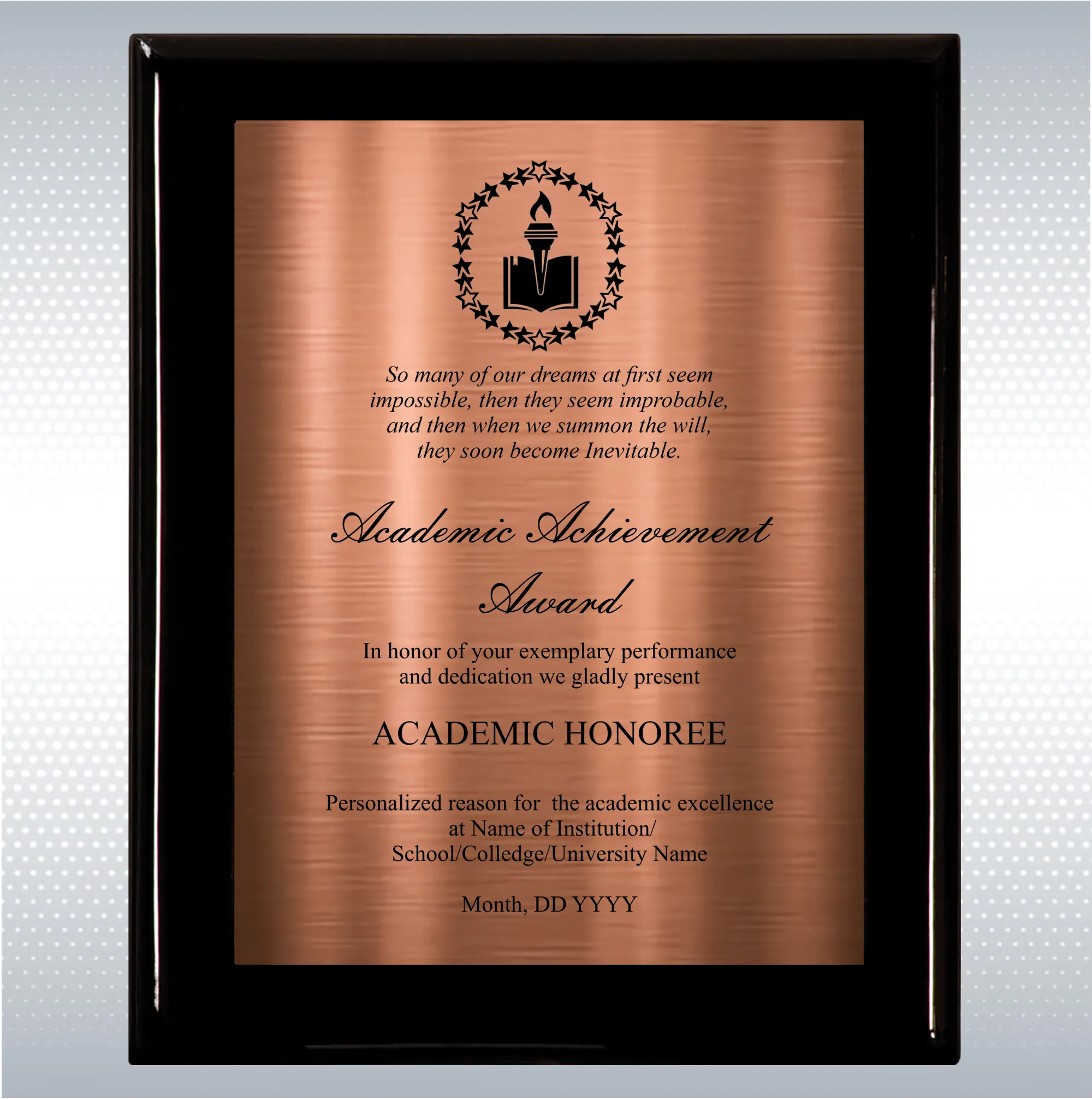 Black Piano Finish Wood Plaque Academic Achievement Gift 19