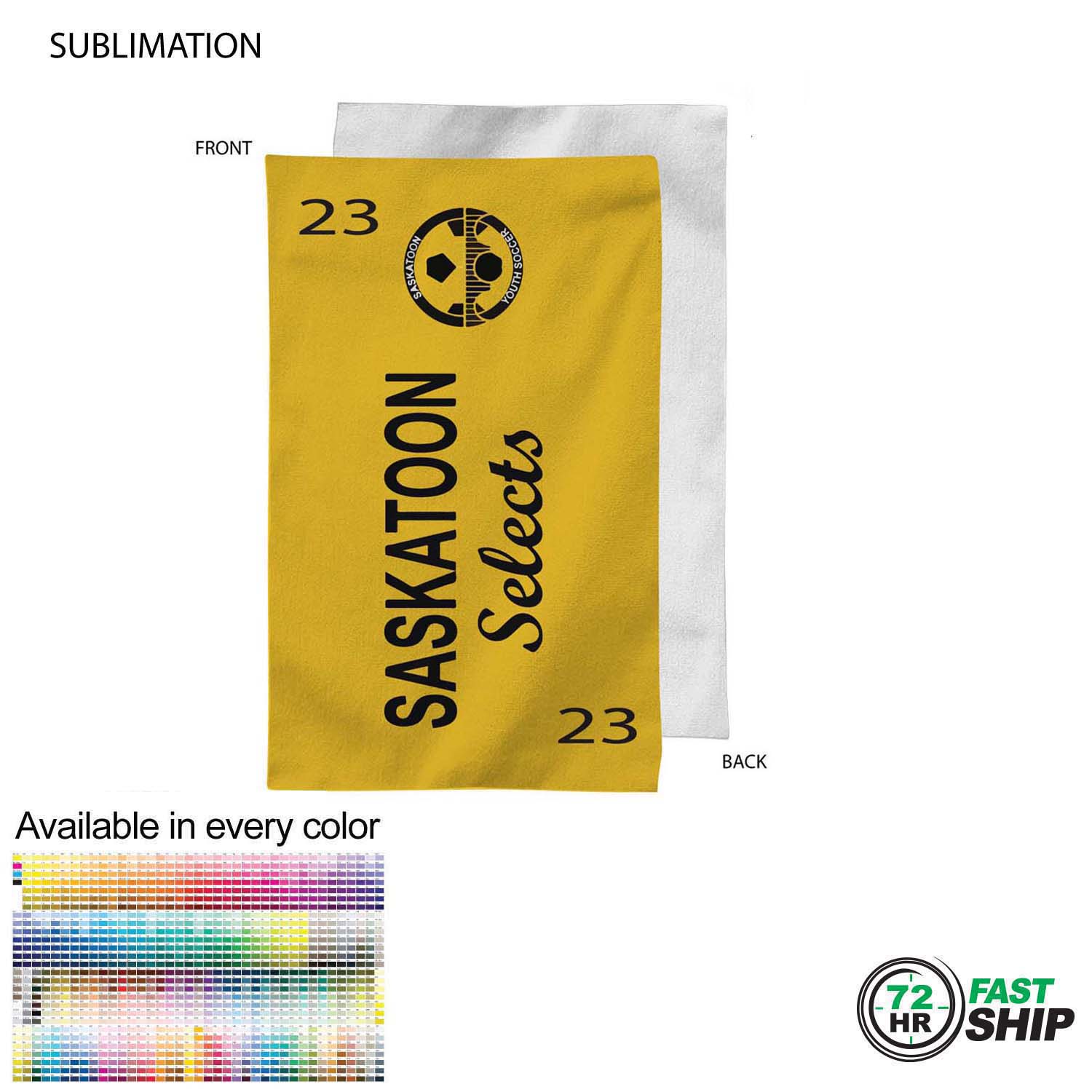 72 Hr Fast Ship - Team Towel in Plush and Soft Velour Terry Cotton Blend, 12x18, Sublimated 5